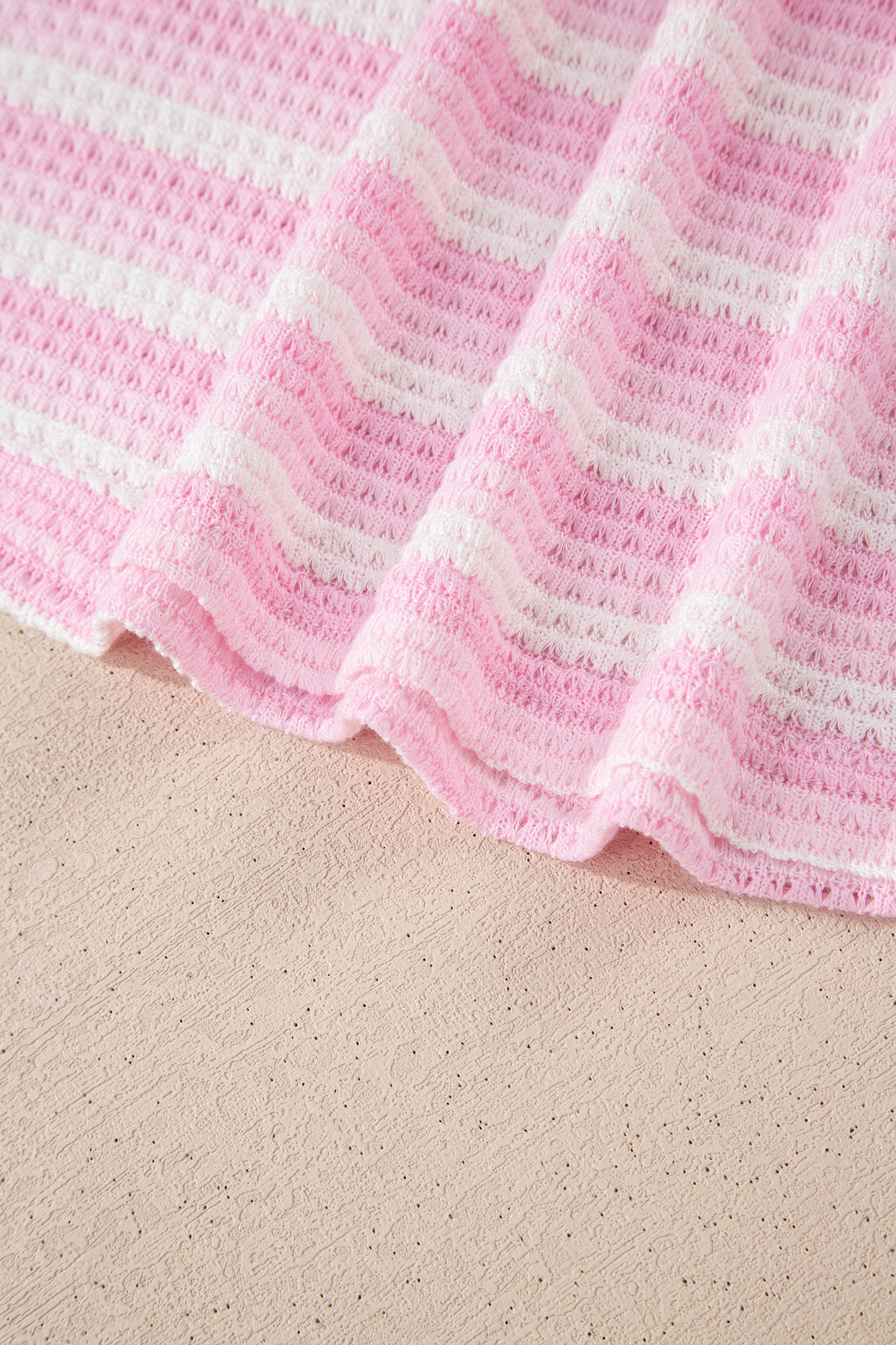 Pink Striped Print Waffle Knit T Shirt view 17