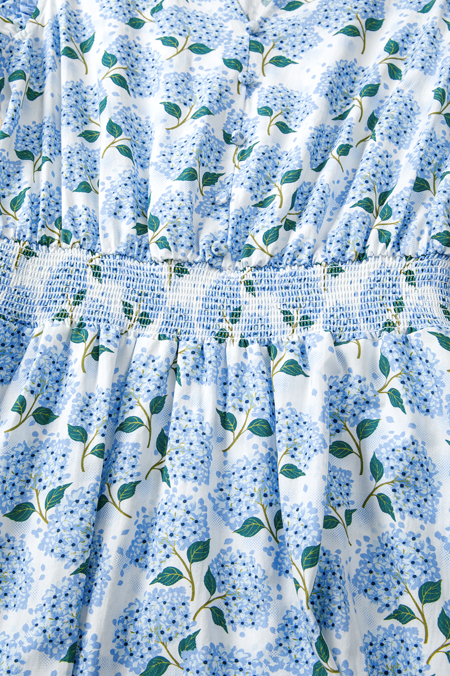 Sky Blue Hydrangea Floral Print Ruffle Trim Flutter Sleeve Long Dress view 19