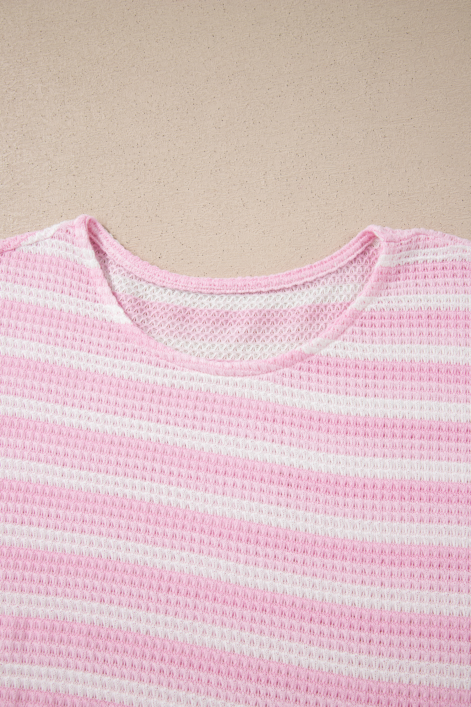 Pink Striped Print Waffle Knit T Shirt view 14