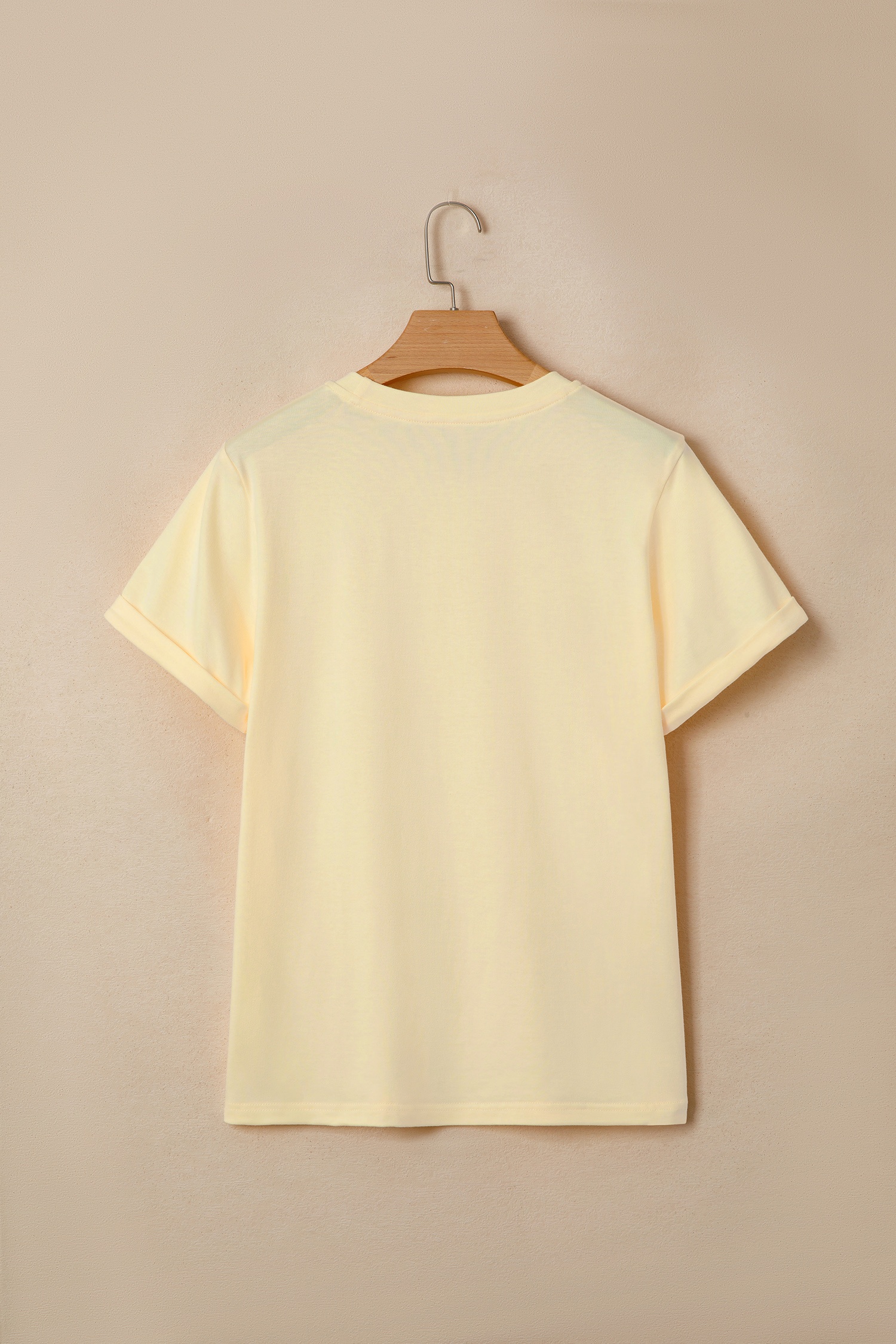 Yellow Cream Casual Plain Crew Neck Tee view 8