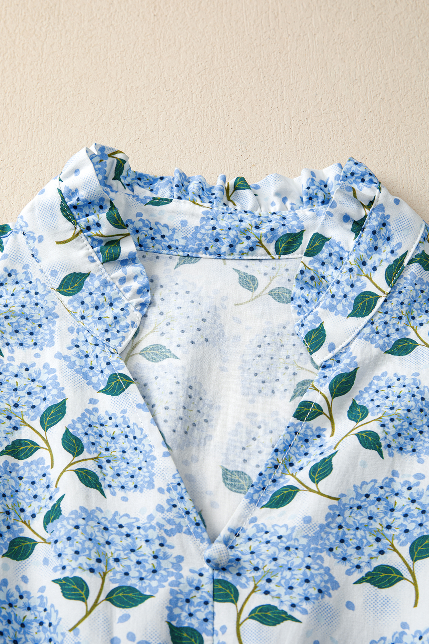 Sky Blue Hydrangea Floral Print Ruffle Trim Flutter Sleeve Long Dress view 21