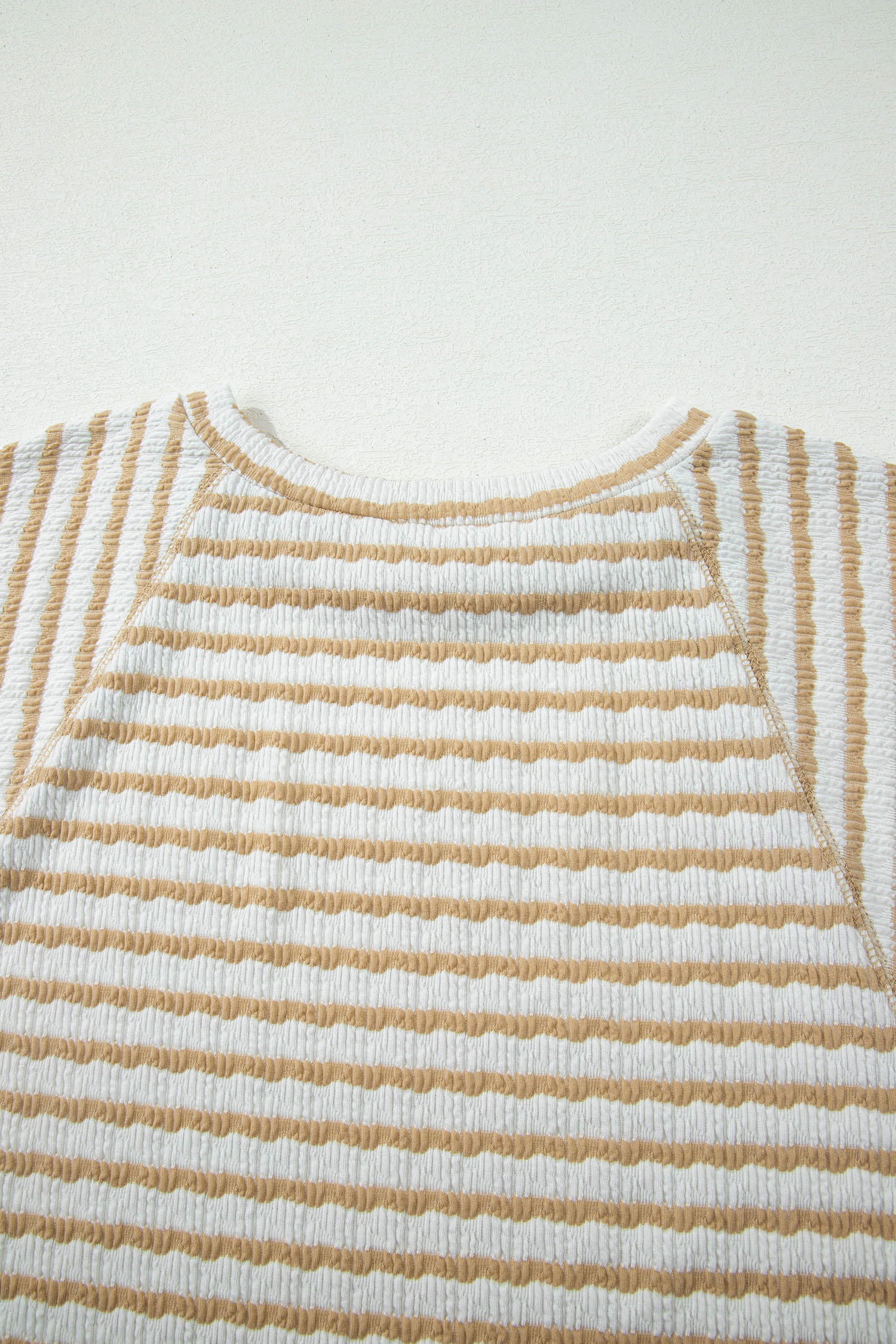 Apricot Stripe Plus Size Textured Patchwork Detail Half Sleeve Top
