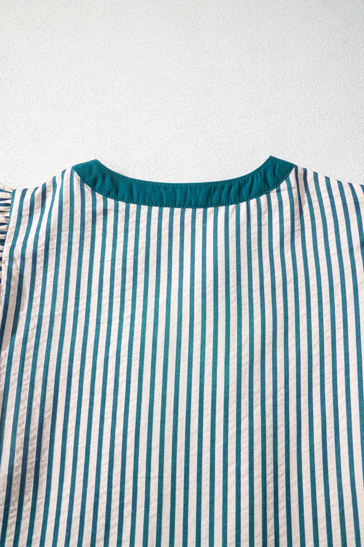 Green Stripe Double Ruffled Short Sleeve Contrast Trim V Neck Midi Dress view 19