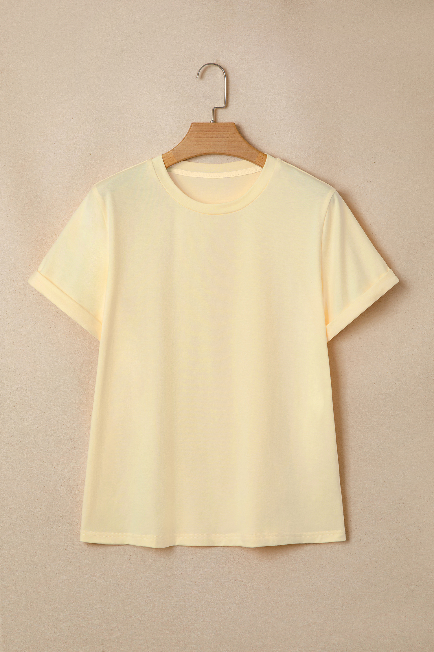 Yellow Cream Casual Plain Crew Neck Tee view 7