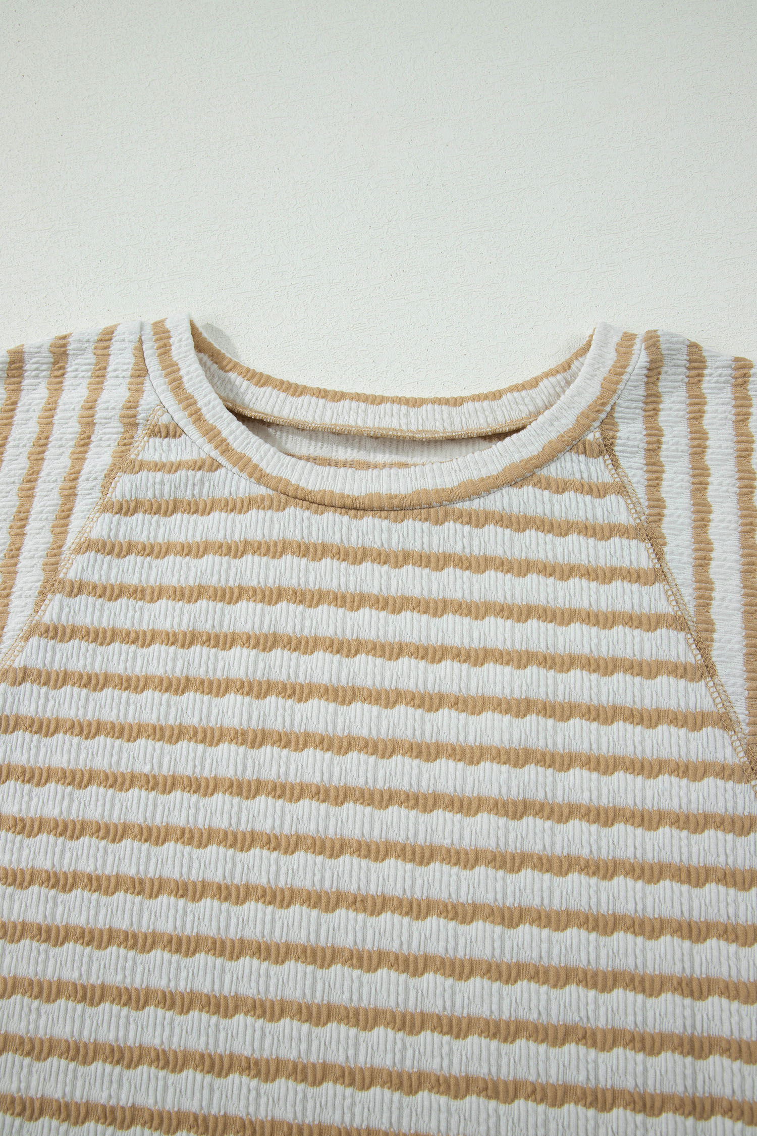 Apricot Stripe Plus Size Textured Patchwork Detail Half Sleeve Top