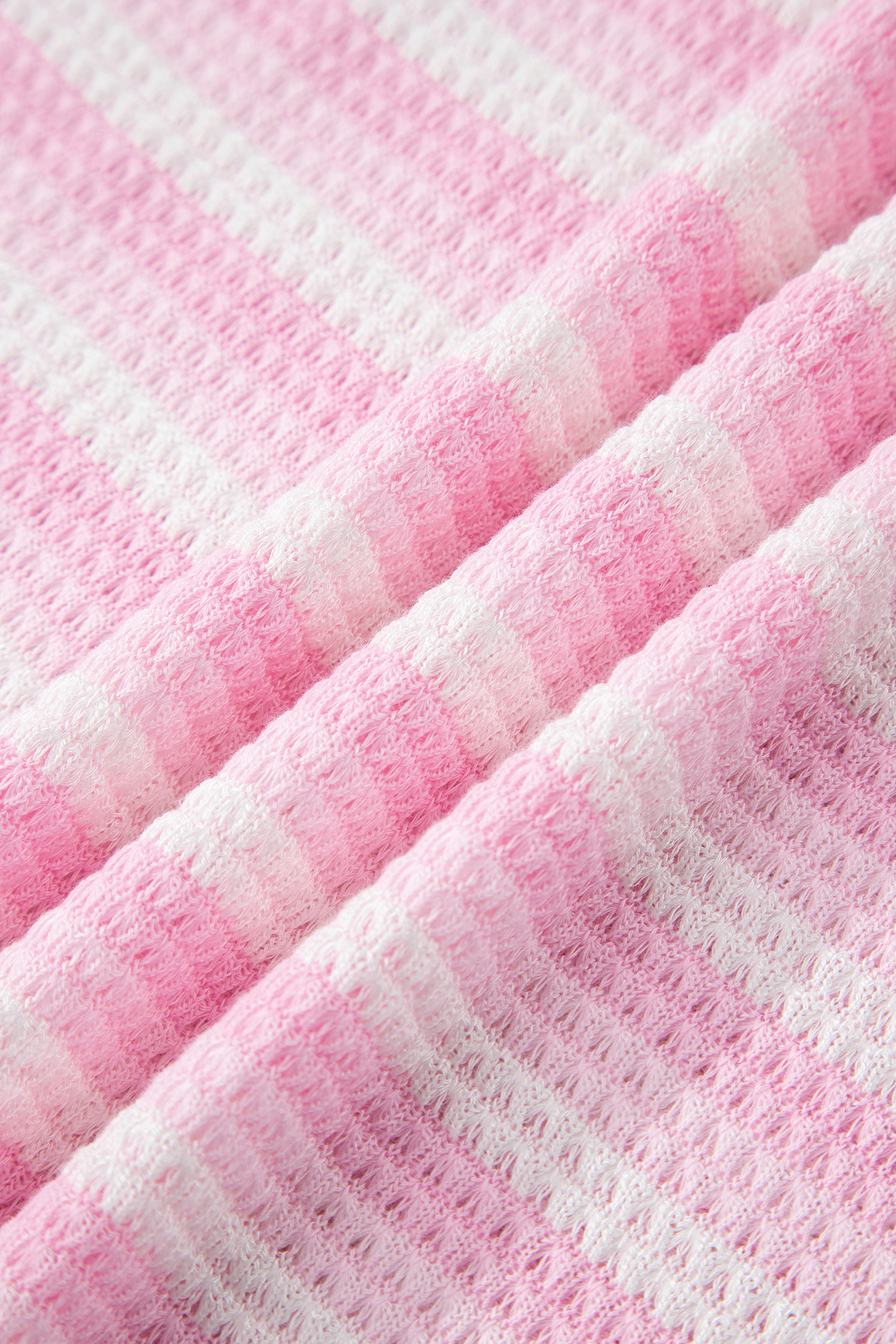 Pink Striped Print Waffle Knit T Shirt view 18
