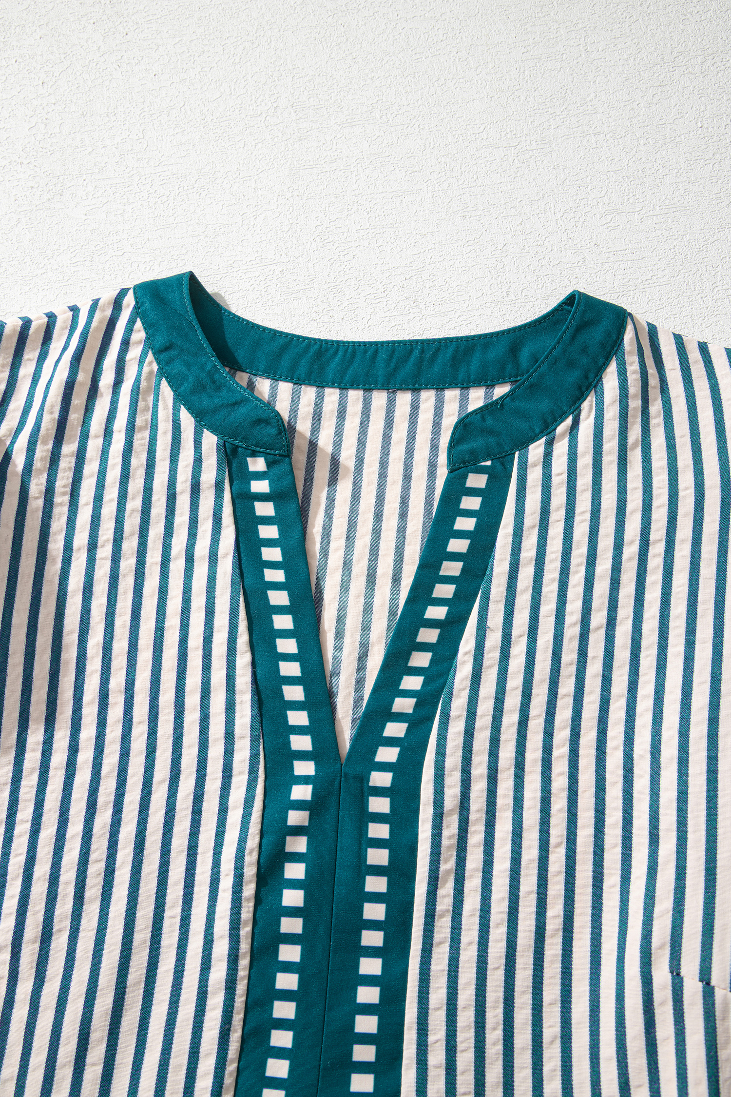 Green Stripe Double Ruffled Short Sleeve Contrast Trim V Neck Midi Dress view 14