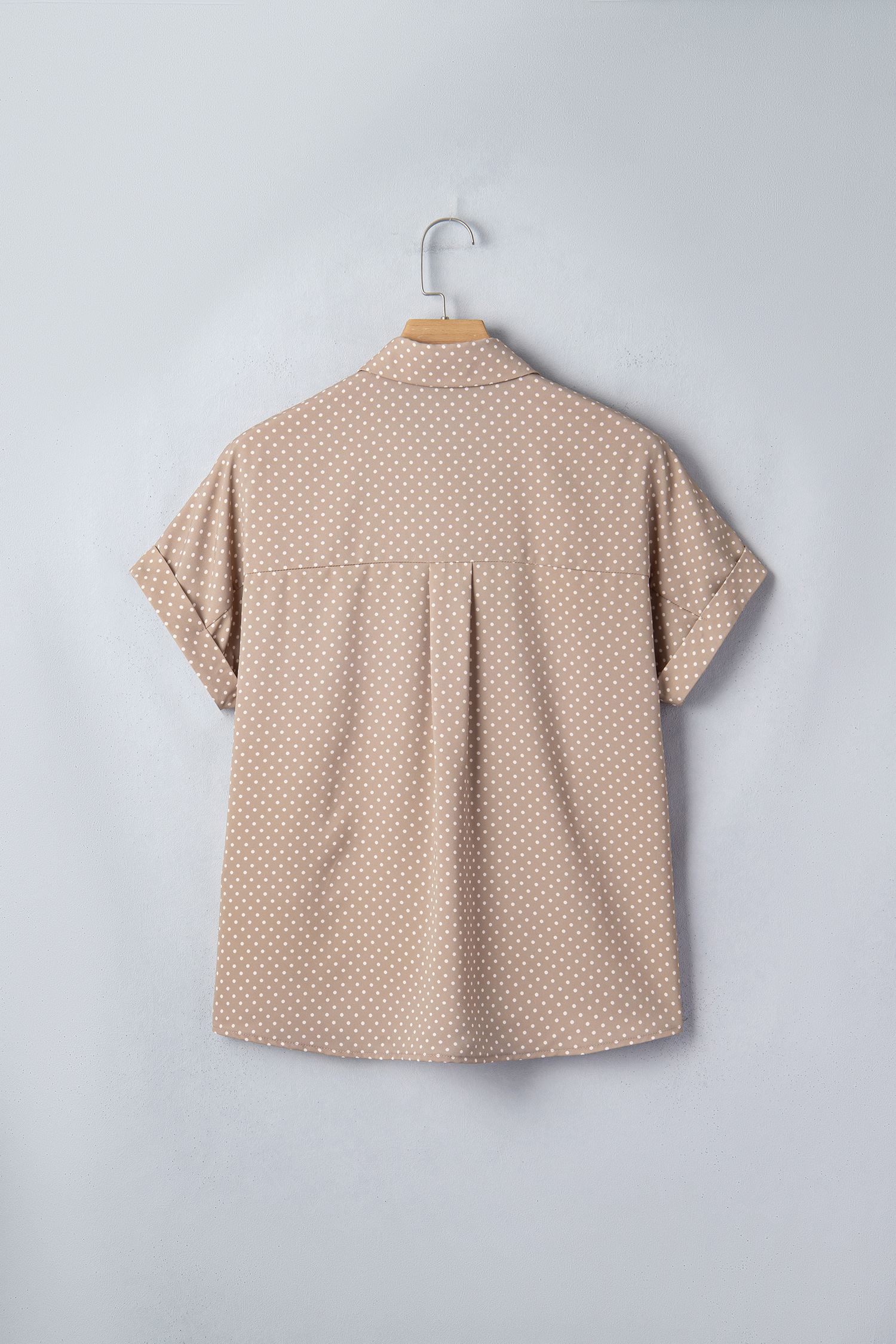 Khaki Dotted Print Cuffed Short Sleeve Shirt