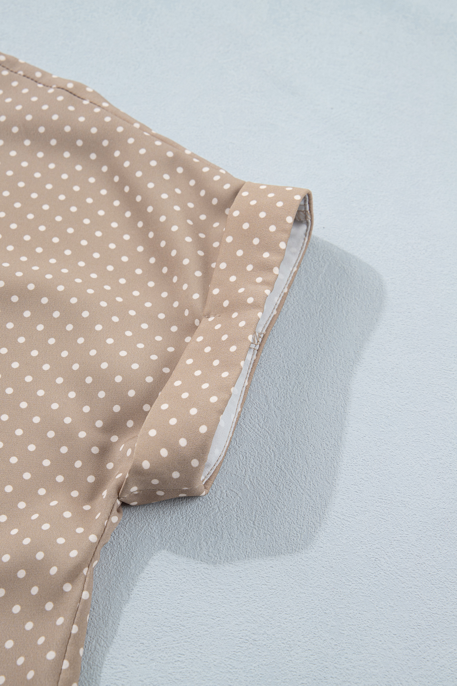 Khaki Dotted Print Cuffed Short Sleeve Shirt
