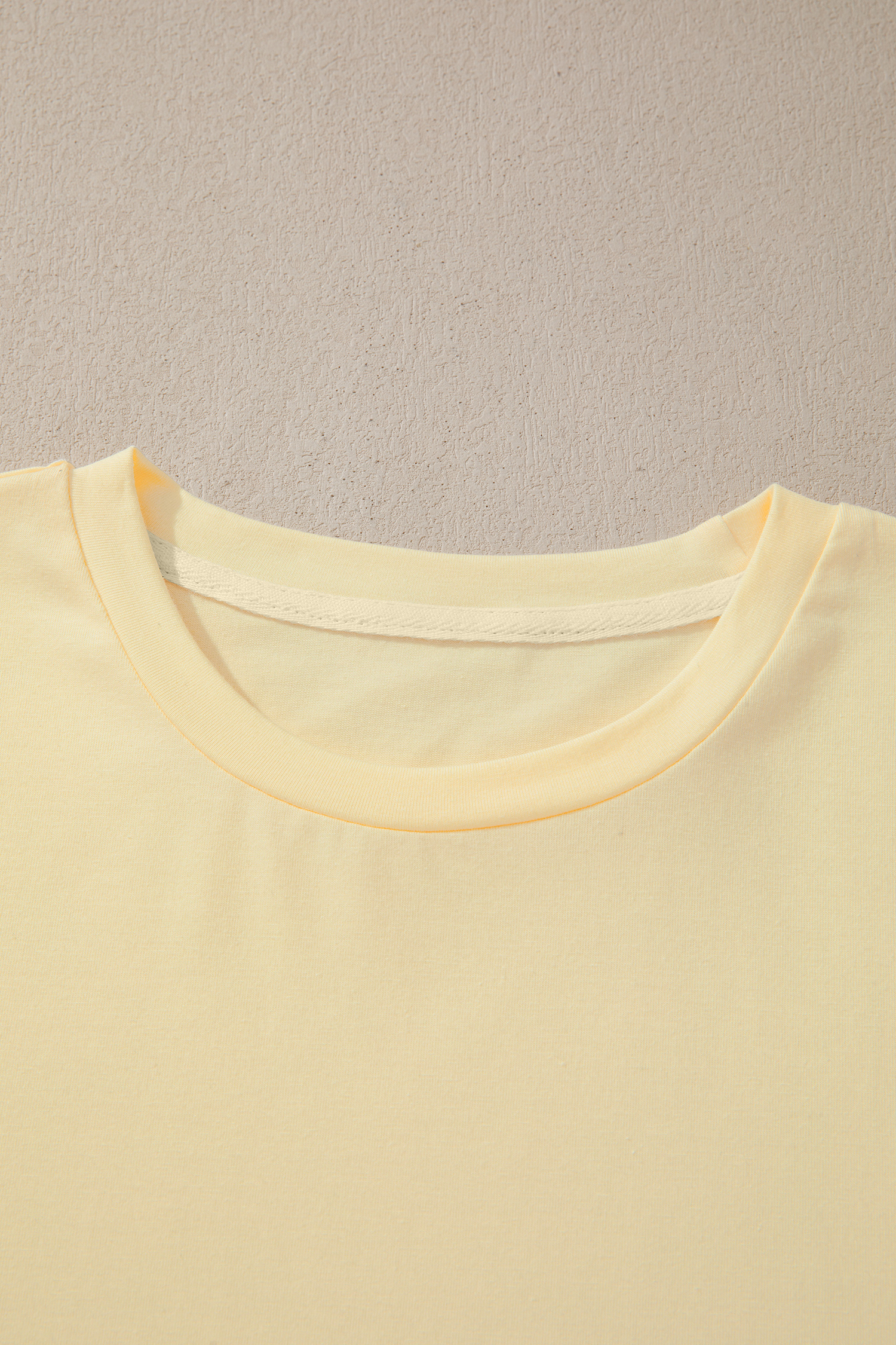 Yellow Cream Casual Plain Crew Neck Tee view 9