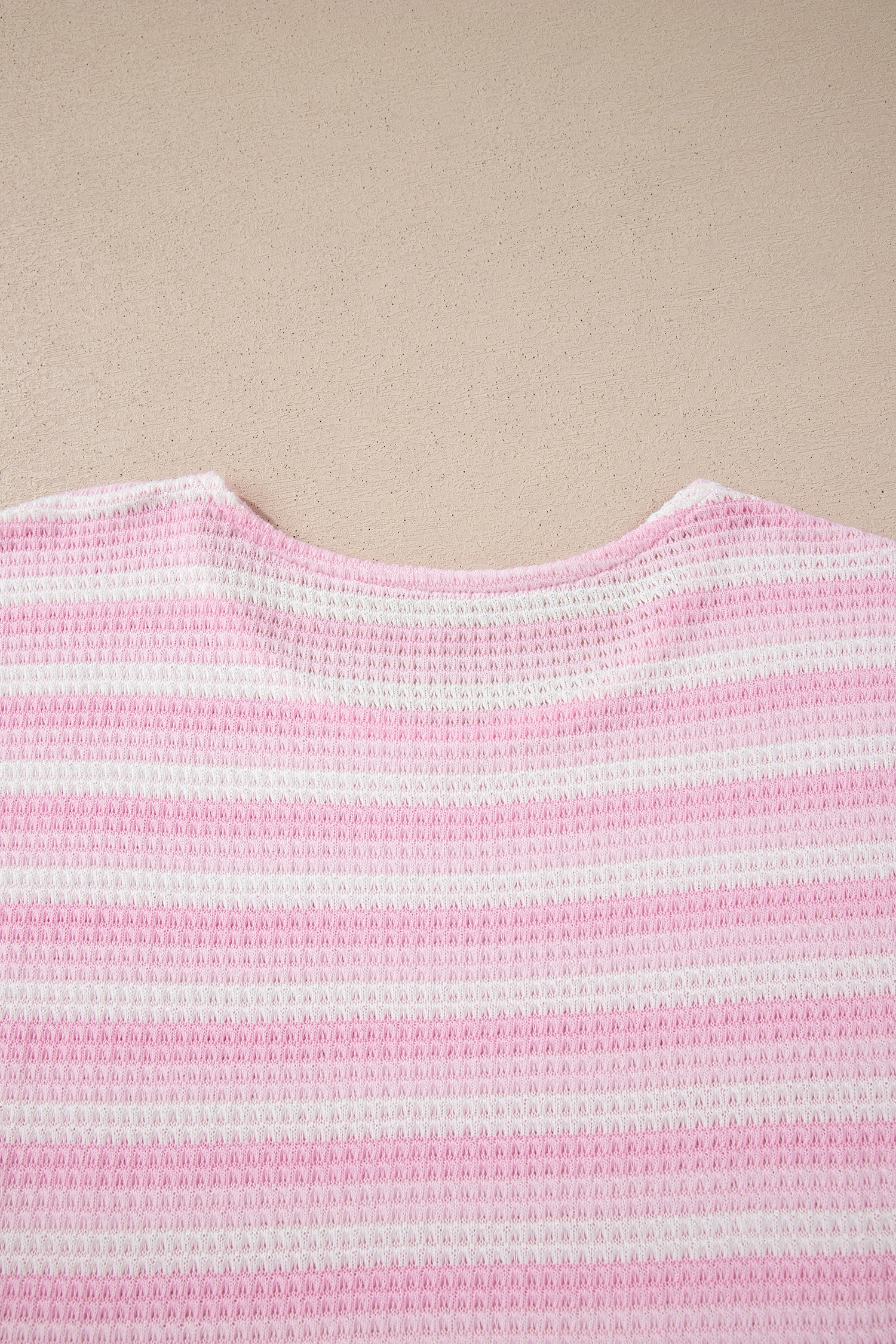 Pink Striped Print Waffle Knit T Shirt view 16