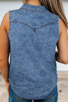 Dusk Blue Buttoned Front Collared Sleeveless Denim Vest