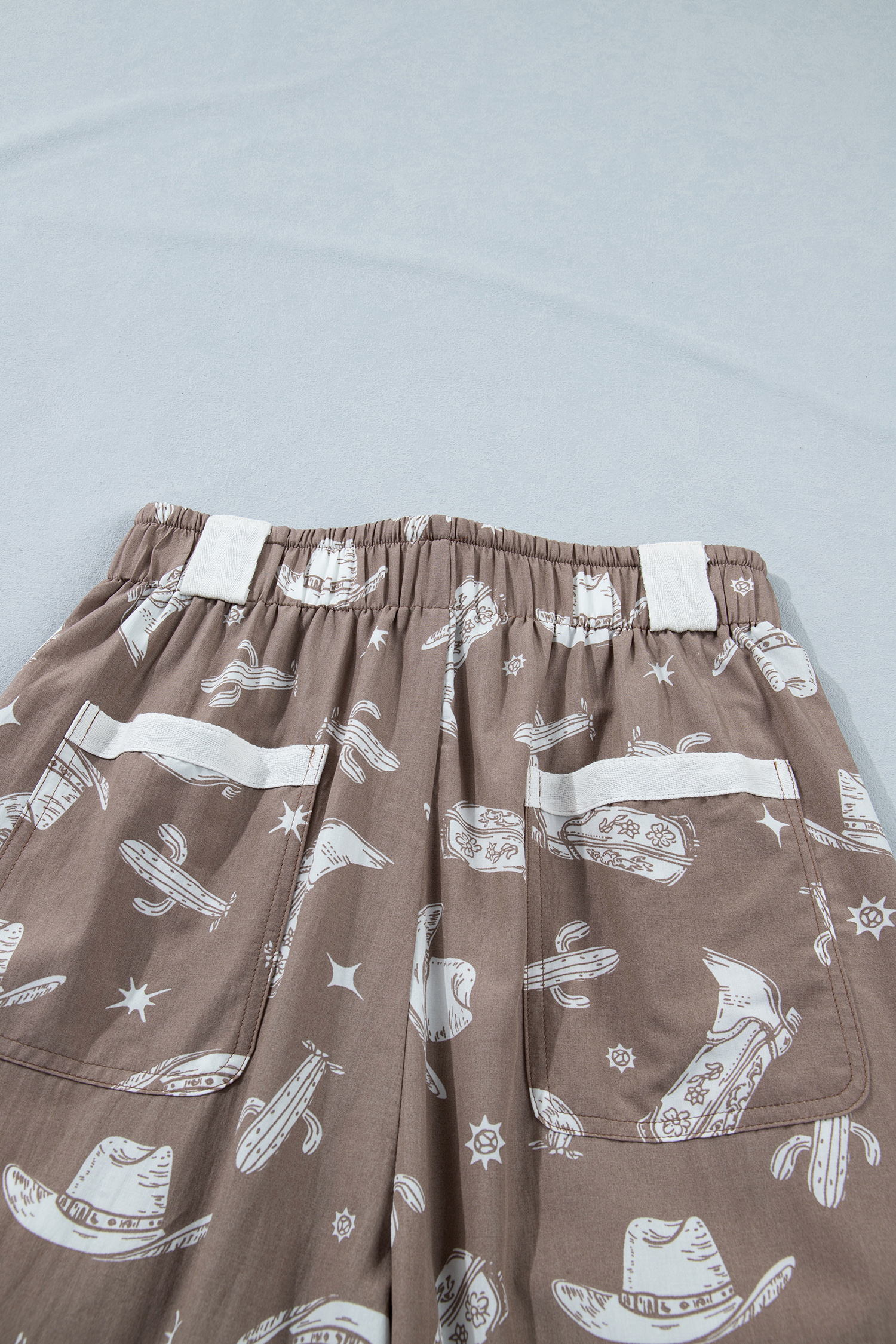 Khaki Western Cactus Cowgirl Hat Boot Printed Vintage Drawstring Jogger Pants view 17