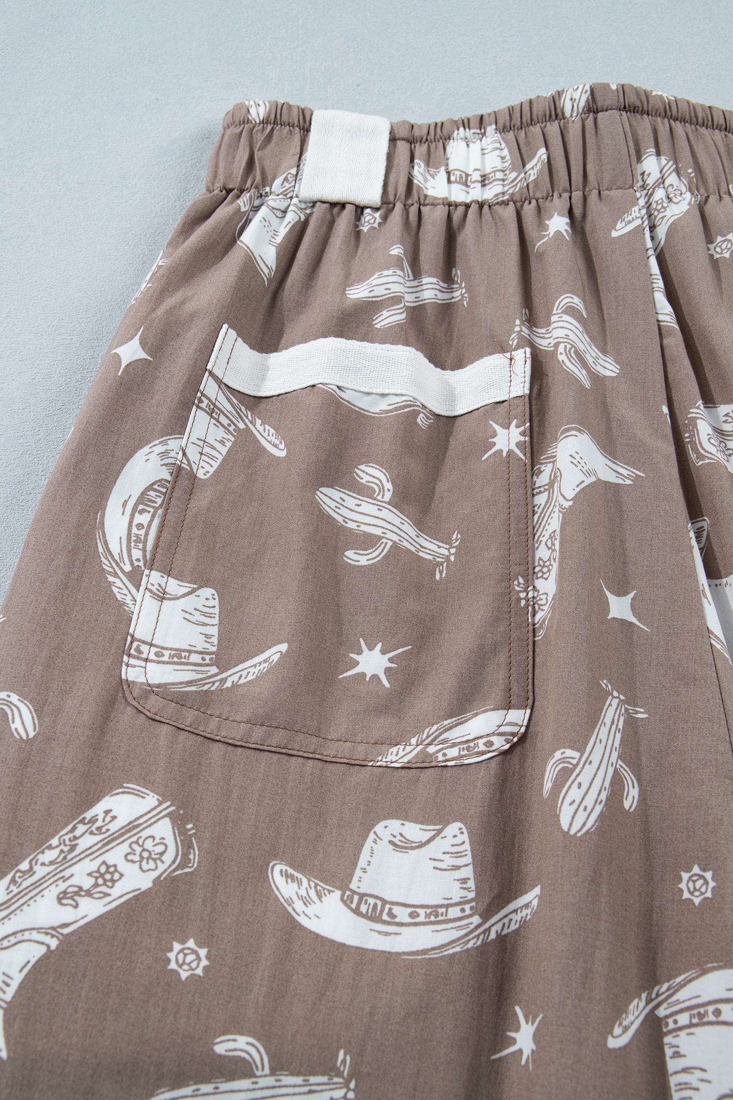 Khaki Western Cactus Cowgirl Hat Boot Printed Vintage Drawstring Jogger Pants view 18