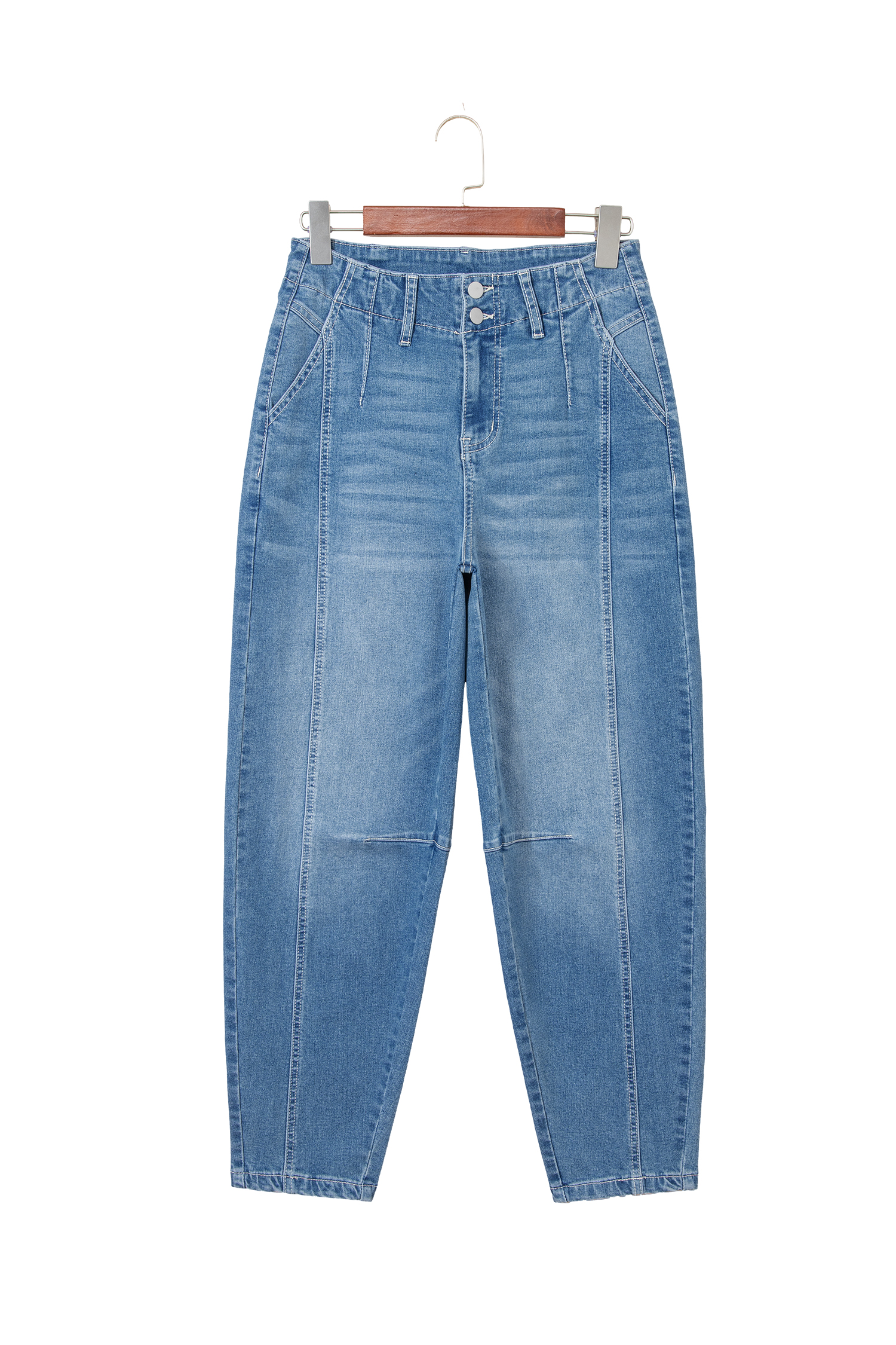 Sky Blue Medium Wash Cuffed Barrel Jeans view 23