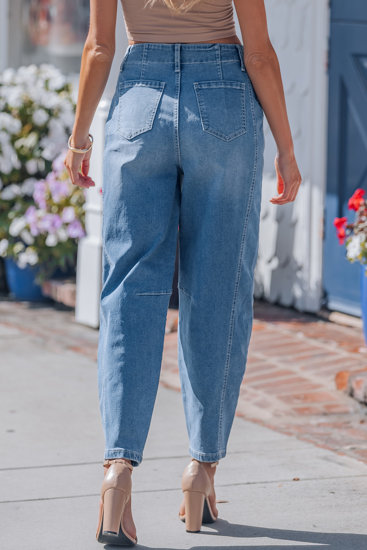Sky Blue Medium Wash Cuffed Barrel Jeans view 8