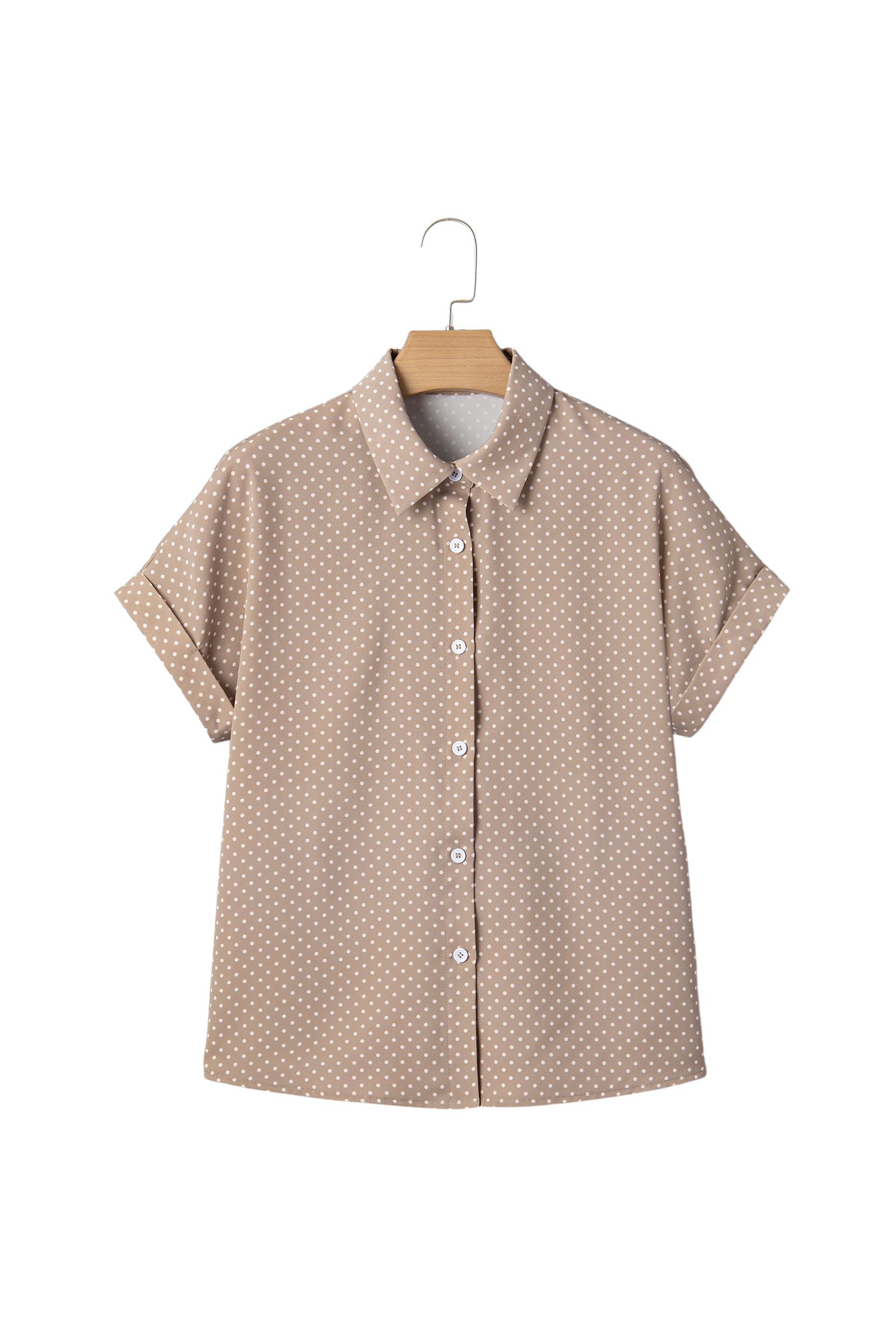 Khaki Dotted Print Cuffed Short Sleeve Shirt