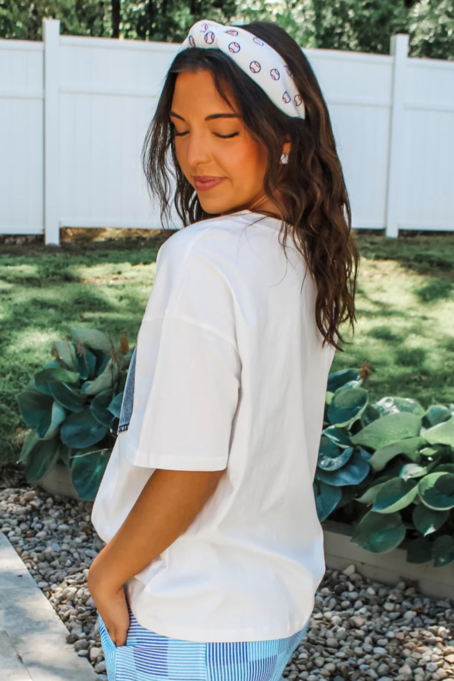 White Color Block Chest Pocket Patched Casual Short Sleeve Top view 2