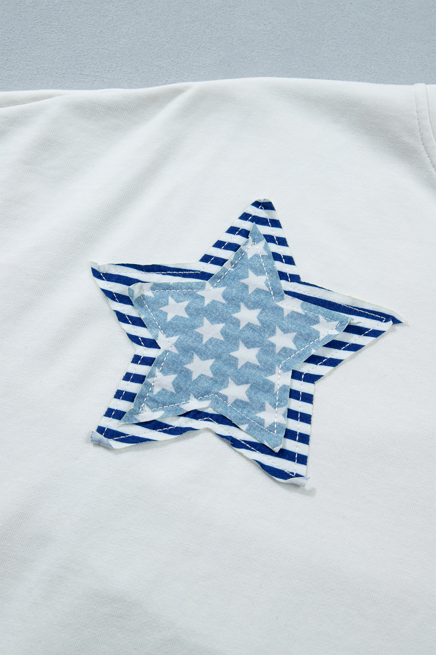 White Patriot Star Patched Notched Neck Mineral Washed Tee view 9
