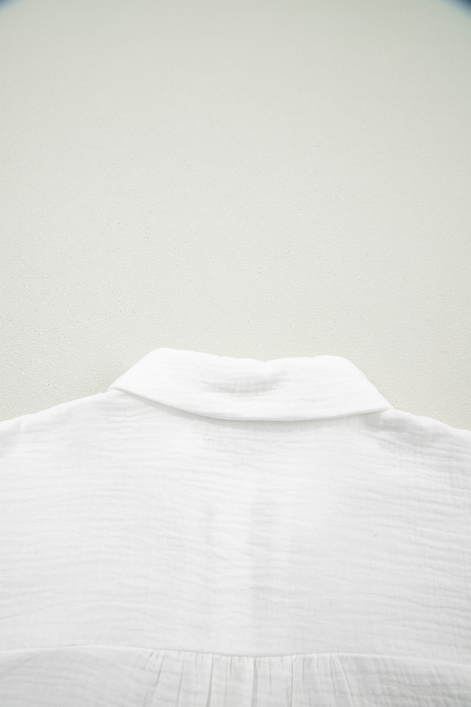 White Lace Trim Cuffed Short Sleeve Textured Shirt view 10