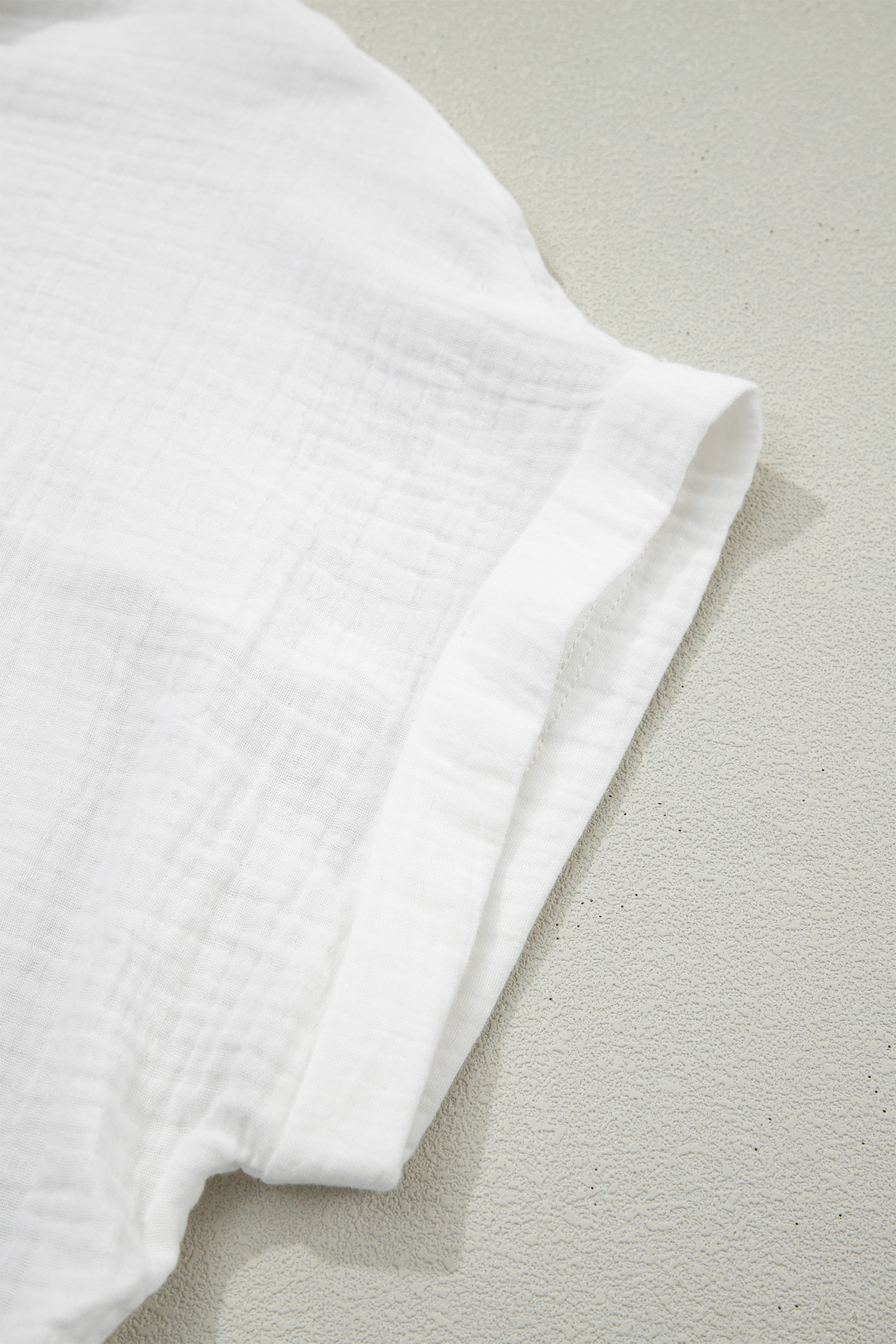 White Lace Trim Cuffed Short Sleeve Textured Shirt view 9