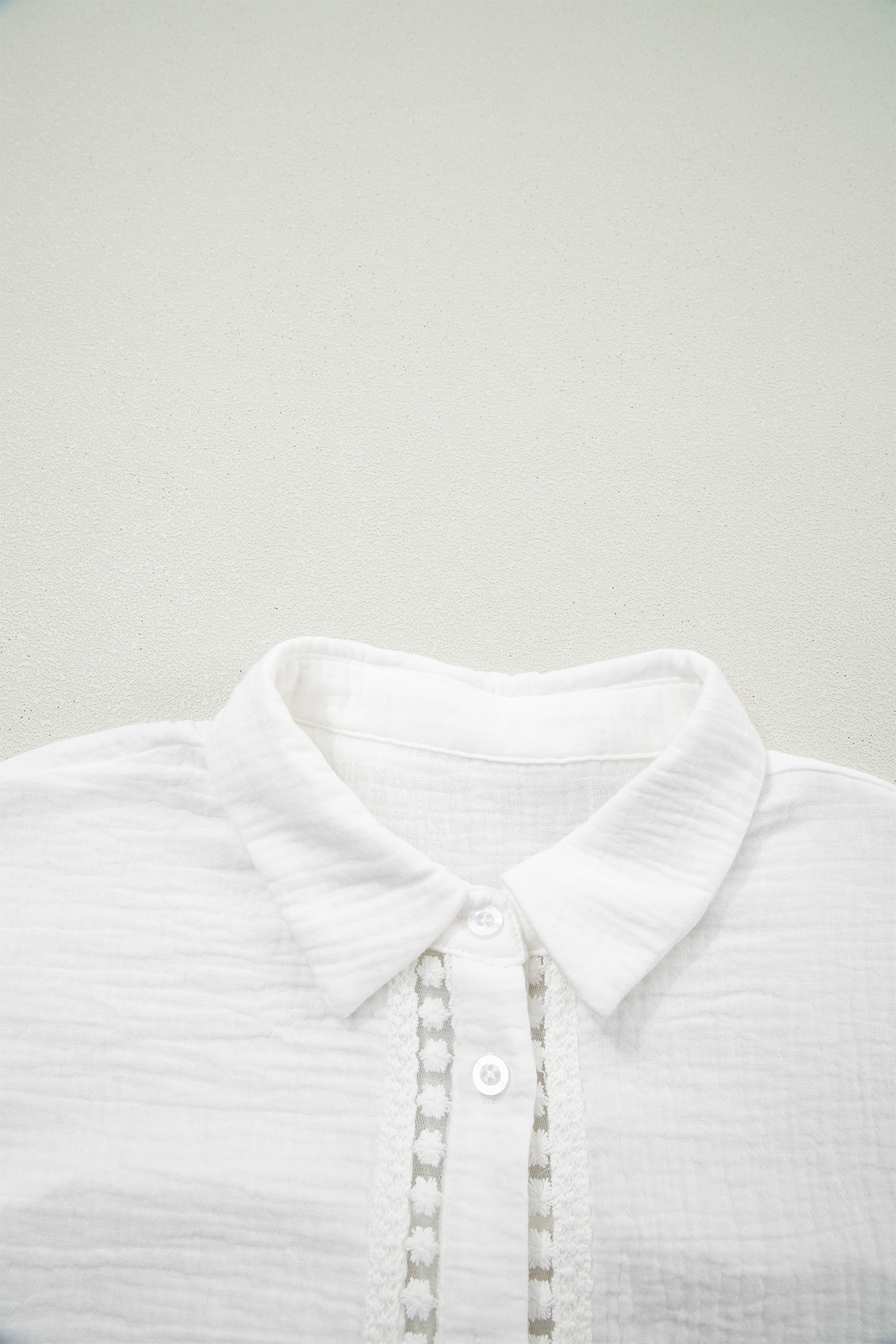 White Lace Trim Cuffed Short Sleeve Textured Shirt view 7