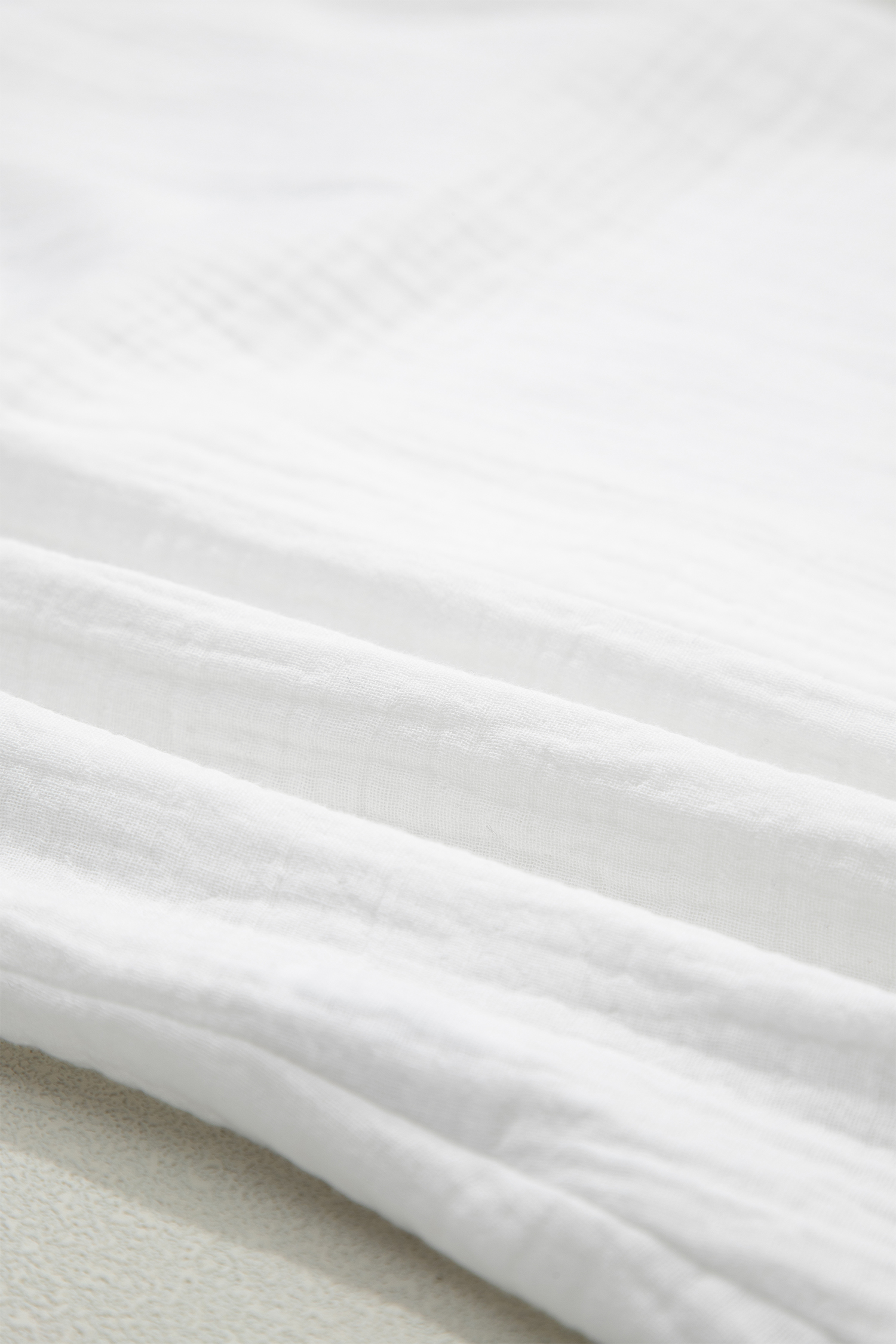 White Lace Trim Cuffed Short Sleeve Textured Shirt view 11
