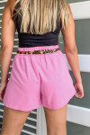 Bright Pink Leopard Contrast Sash Belt Pleated Wide Leg Shorts