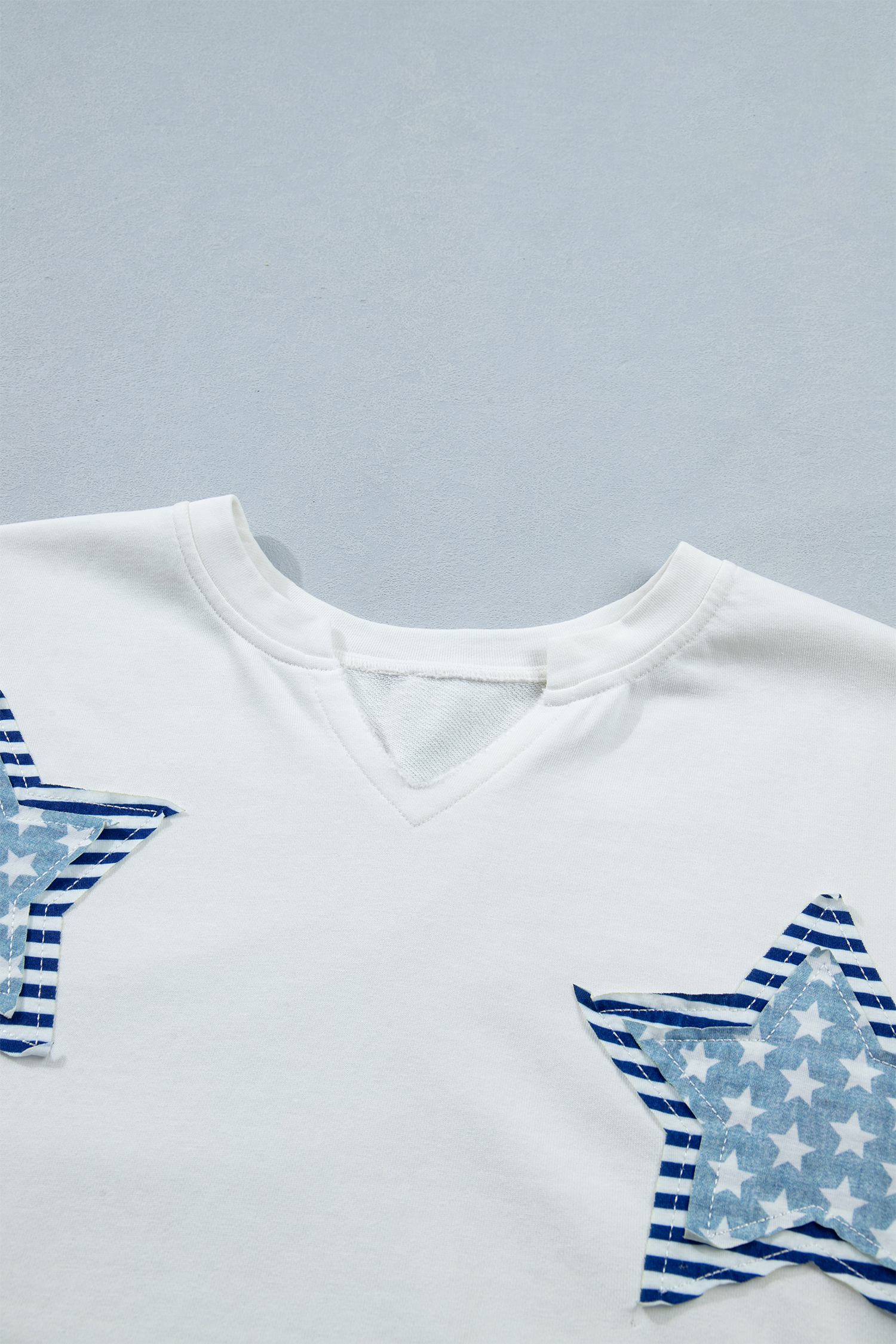White Patriot Star Patched Notched Neck Mineral Washed Tee view 7