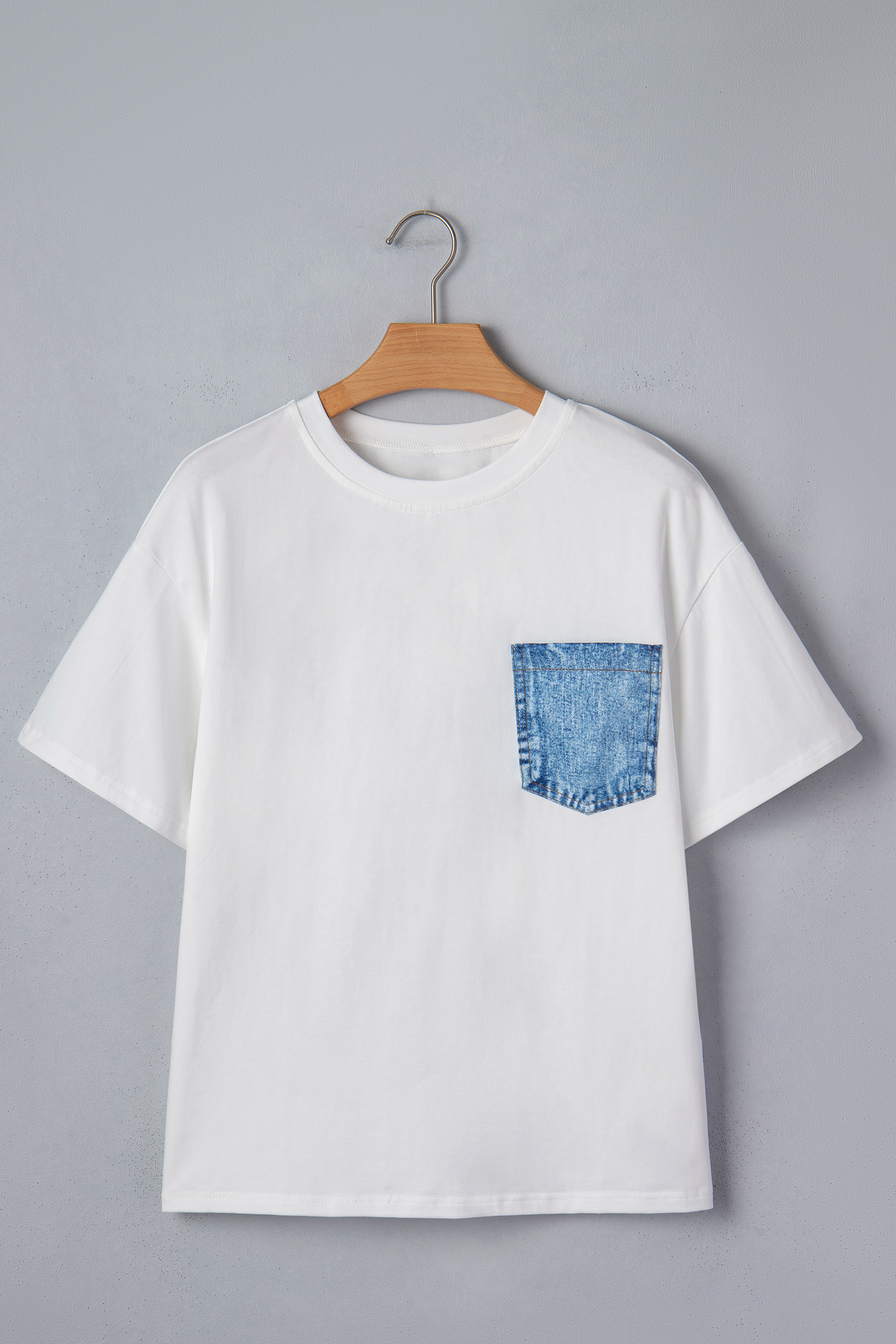 White Color Block Chest Pocket Patched Casual Short Sleeve Top view 13