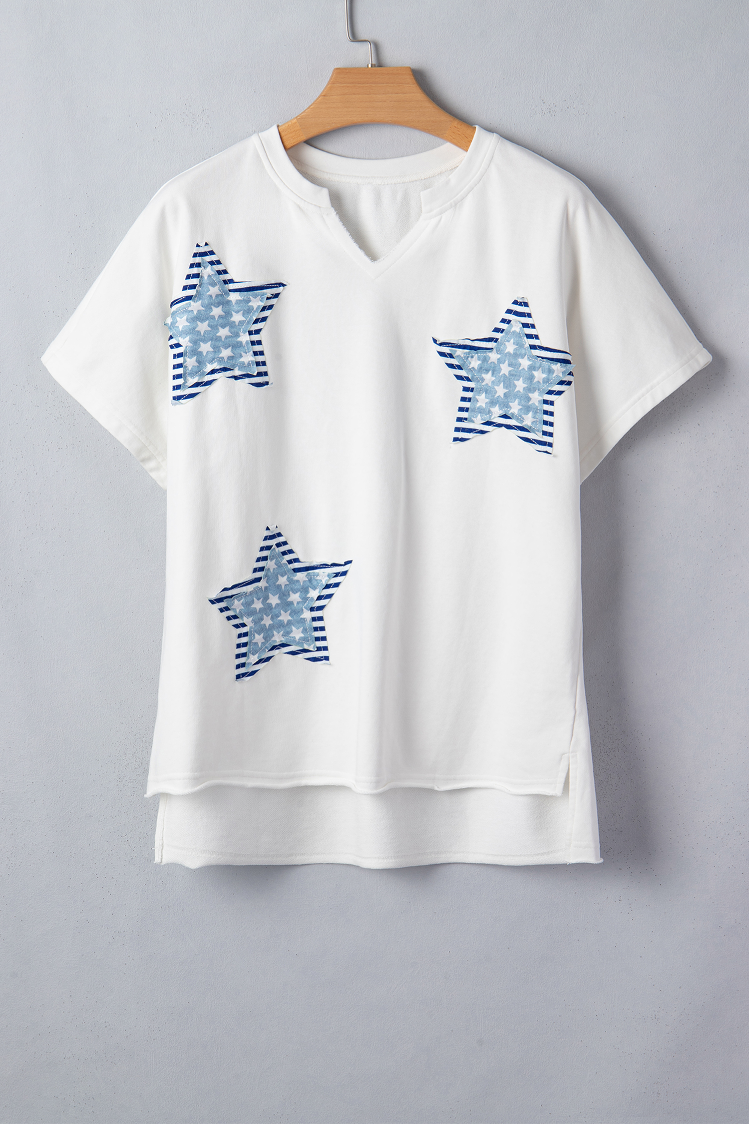 White Patriot Star Patched Notched Neck Mineral Washed Tee view 5