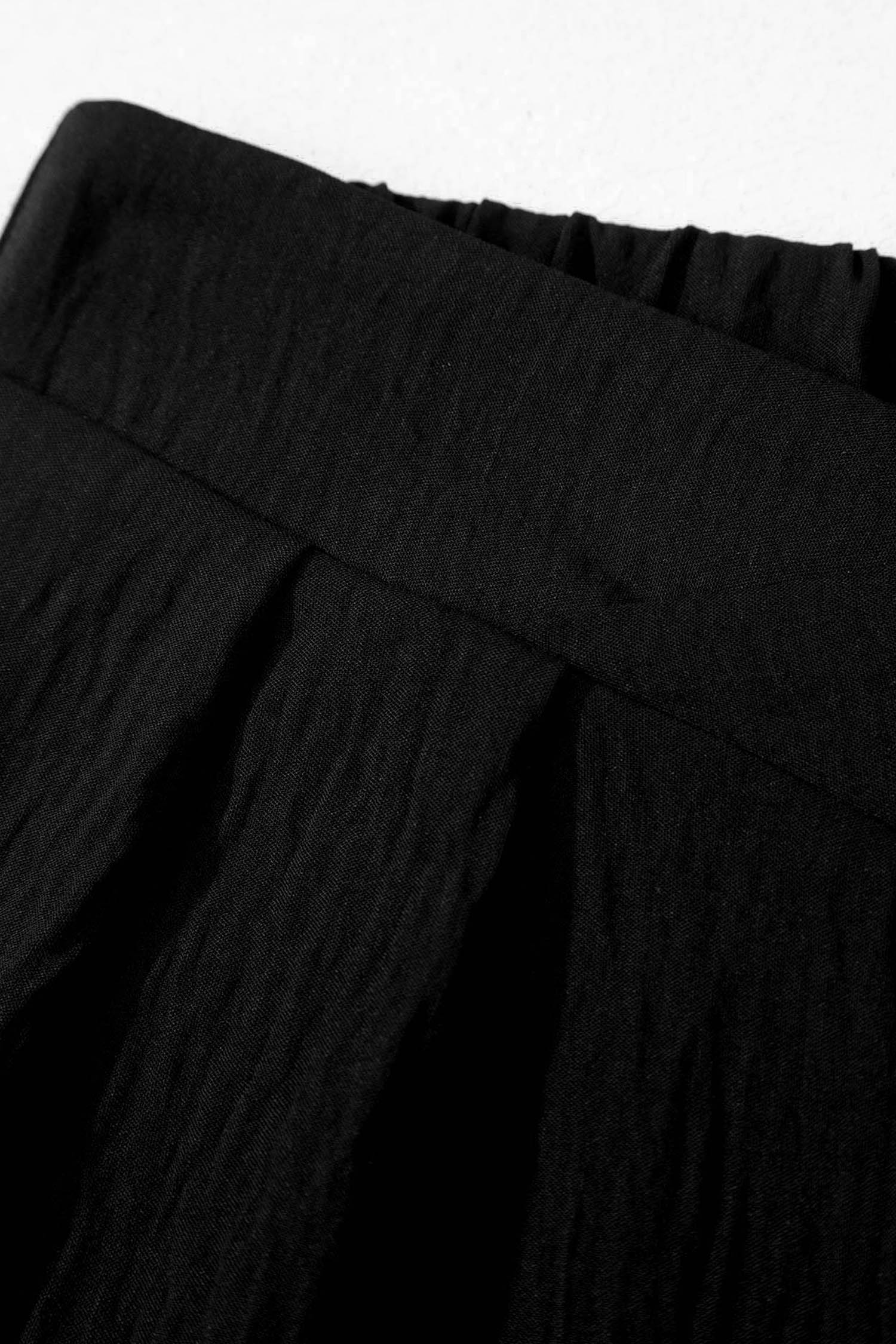 Color black Solid Color Textured Crossed Waist Loose Pants view 11