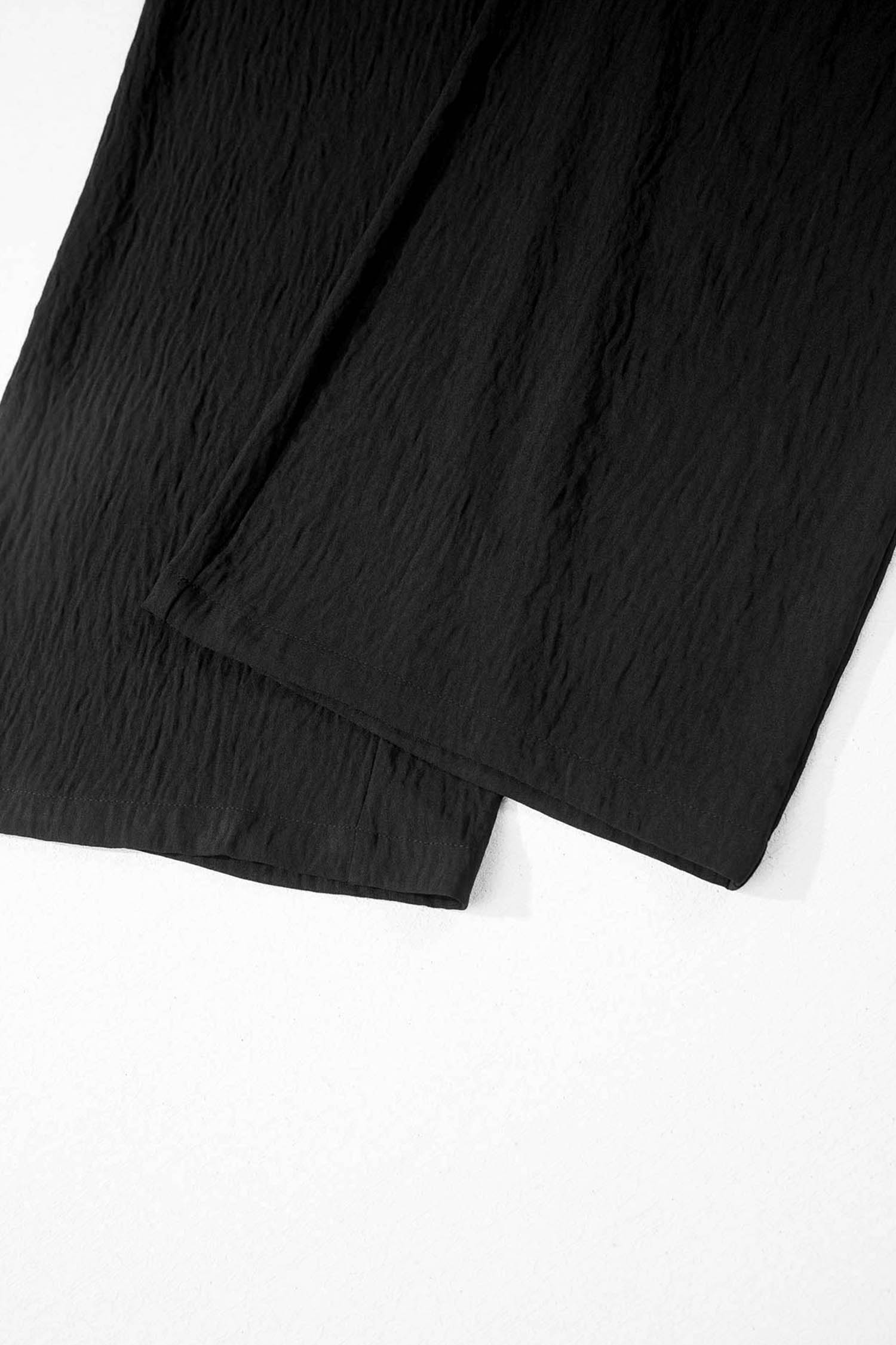 Color black Solid Color Textured Crossed Waist Loose Pants view 10