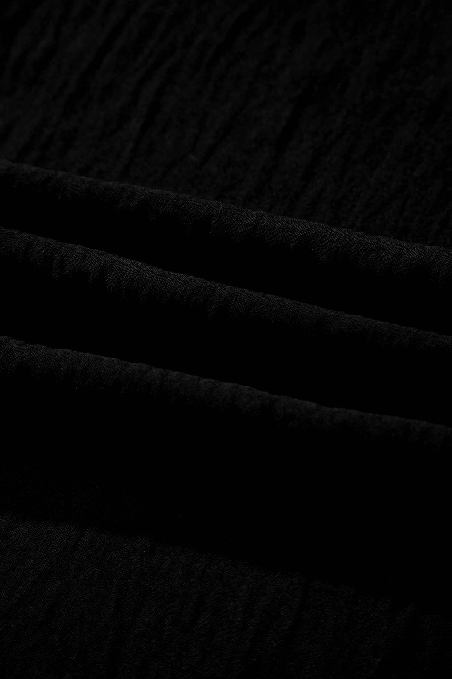 Color black Solid Color Textured Crossed Waist Loose Pants view 9