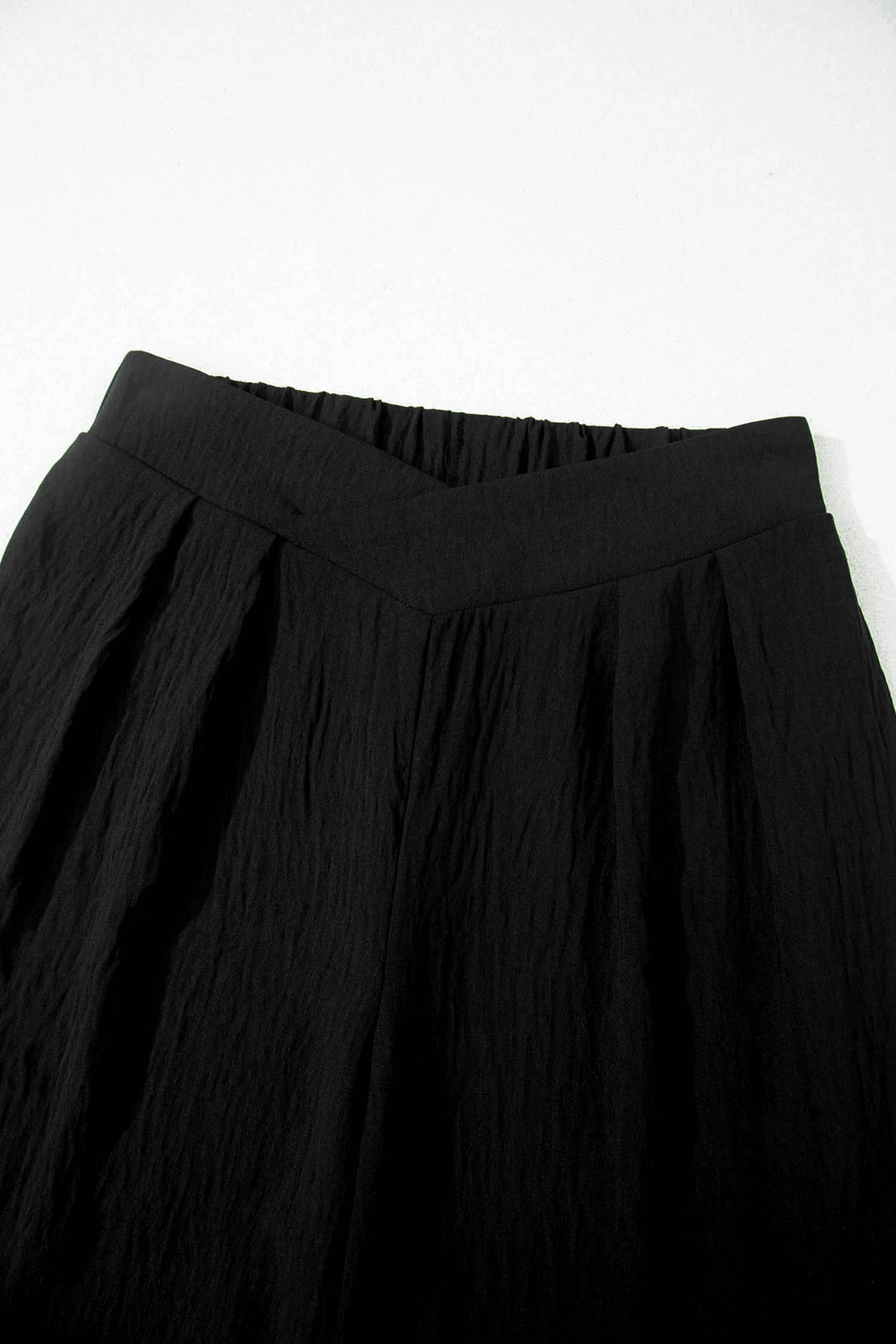 Color black Solid Color Textured Crossed Waist Loose Pants view 13
