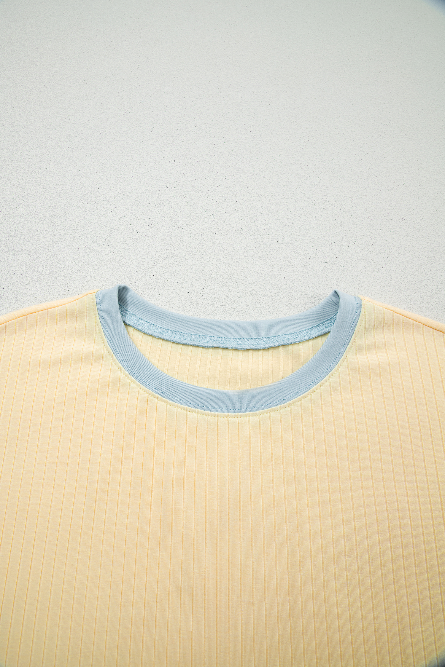 Yellow Cream Soft Ribbed Color Block Trim Casual Short Set view 11