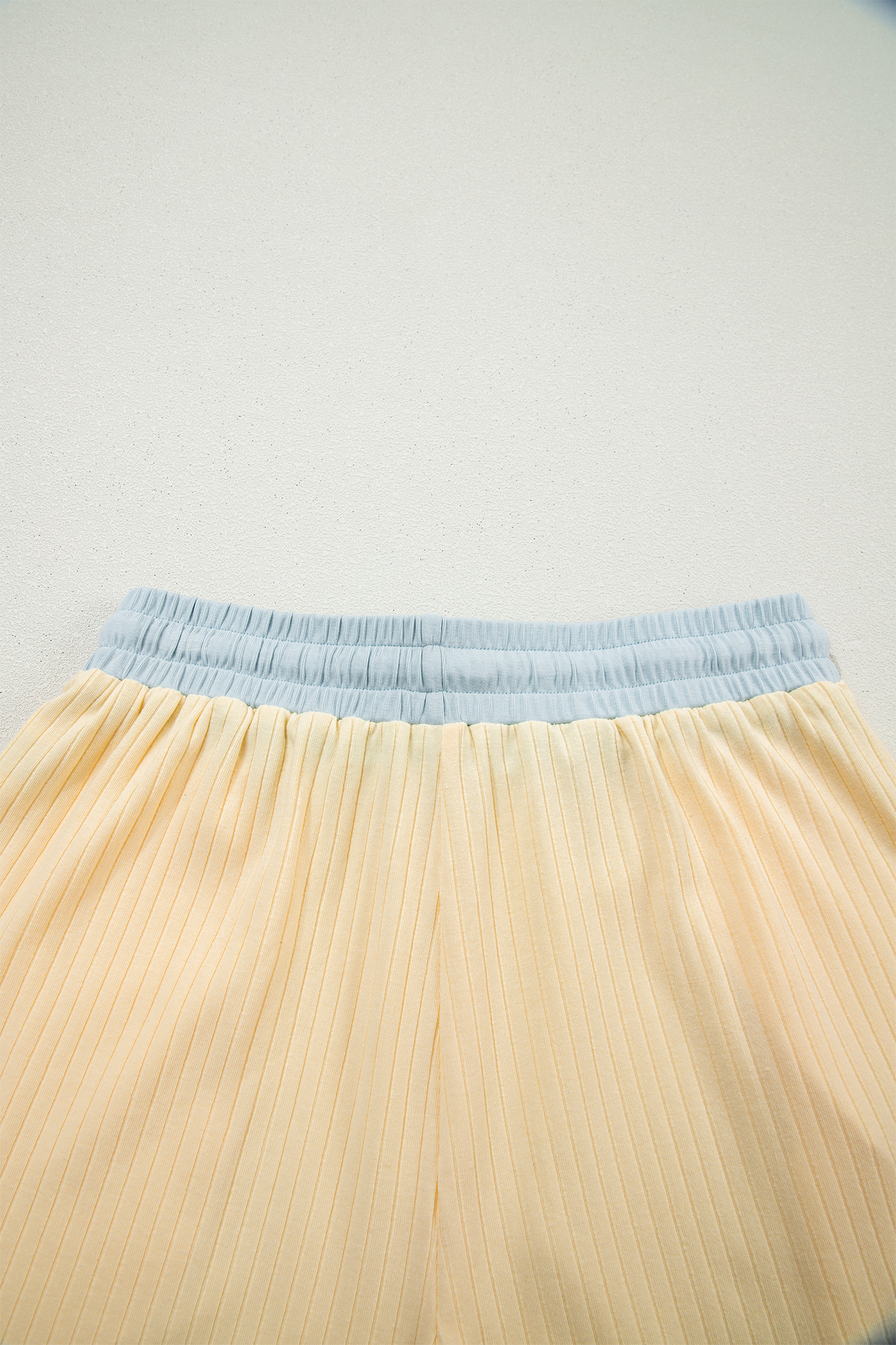 Yellow Cream Soft Ribbed Color Block Trim Casual Short Set view 19
