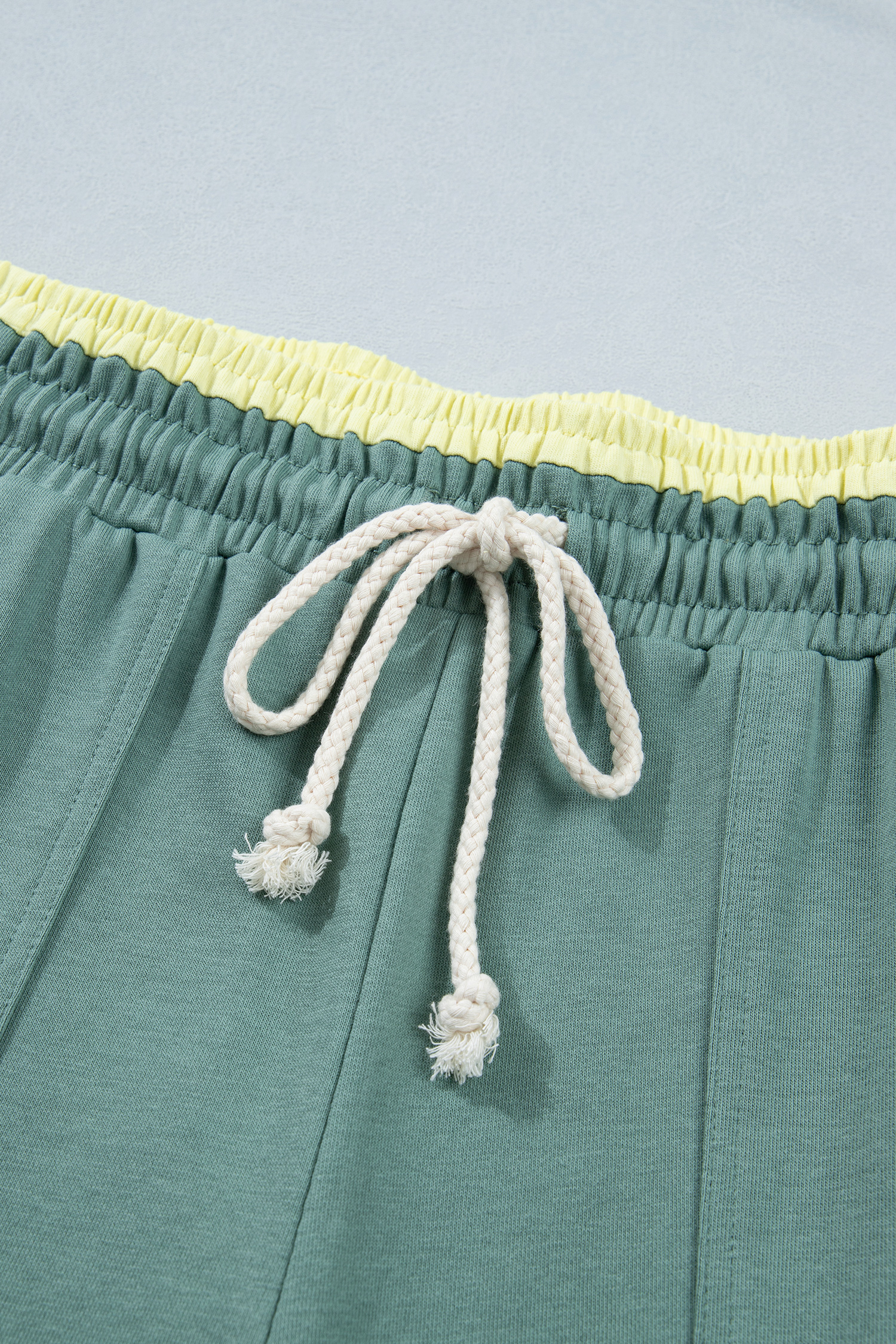 Sea Green Color Block Flower Patchwork Drawstring Contrasted Elastic Waist Wide Leg Pants view 12