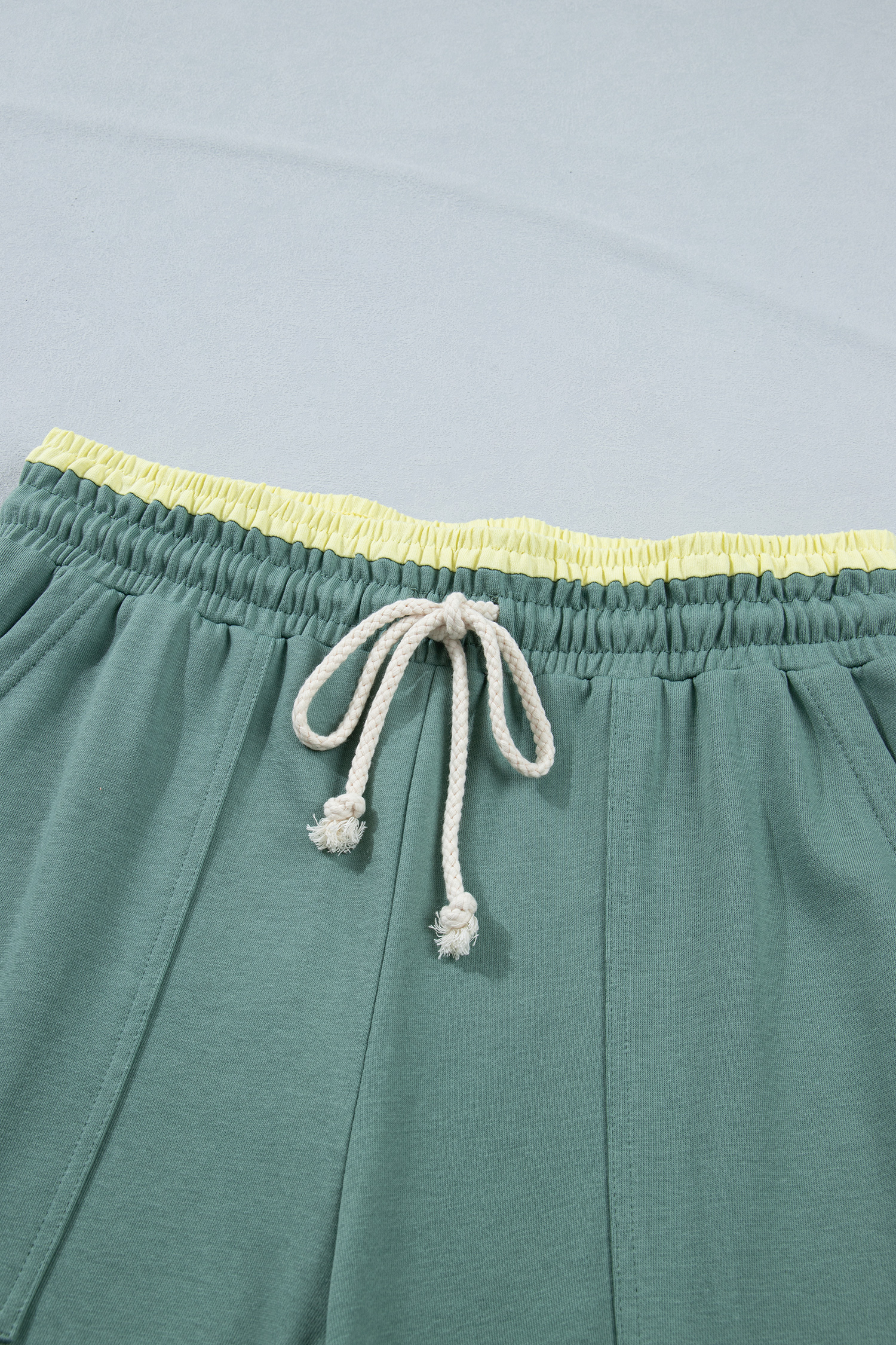Sea Green Color Block Flower Patchwork Drawstring Contrasted Elastic Waist Wide Leg Pants view 17