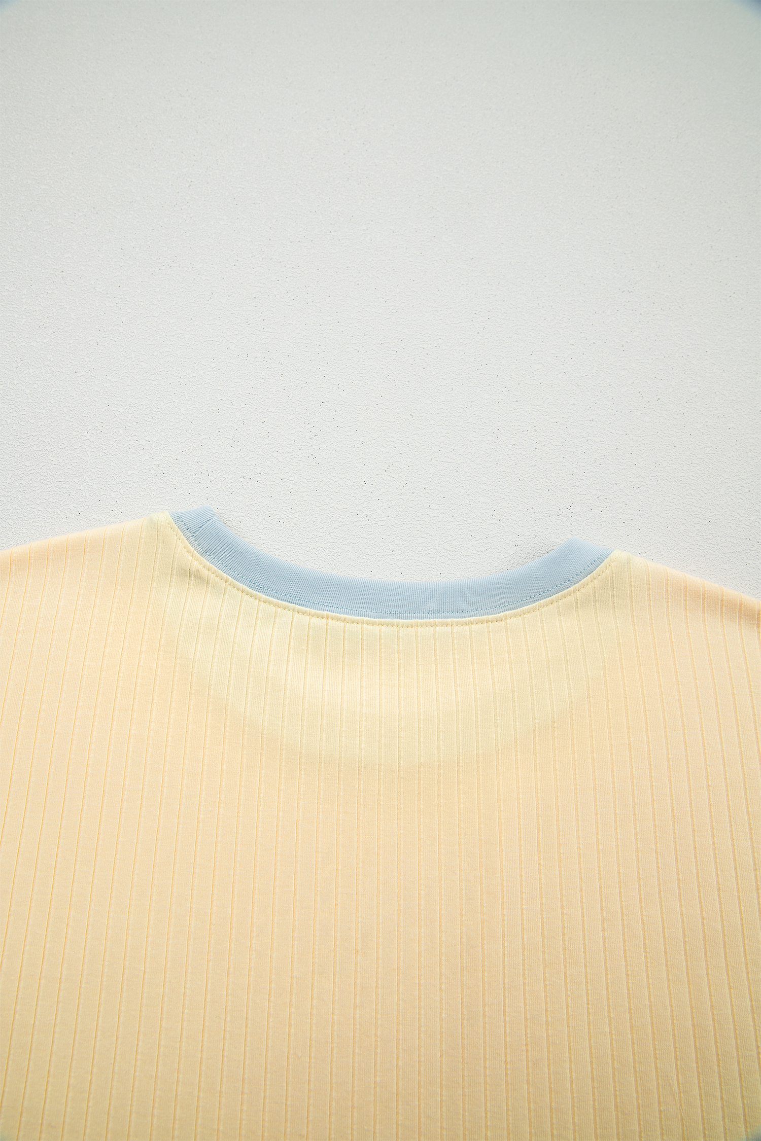Yellow Cream Soft Ribbed Color Block Trim Casual Short Set view 15