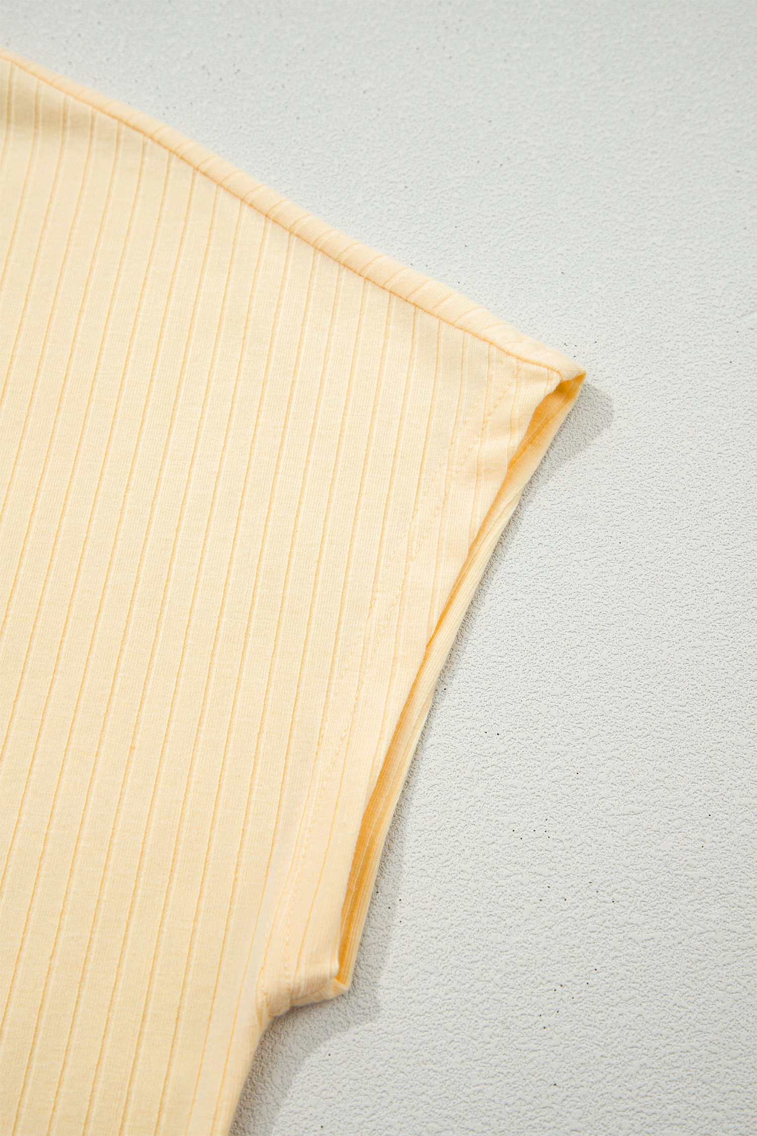 Yellow Cream Soft Ribbed Color Block Trim Casual Short Set view 13