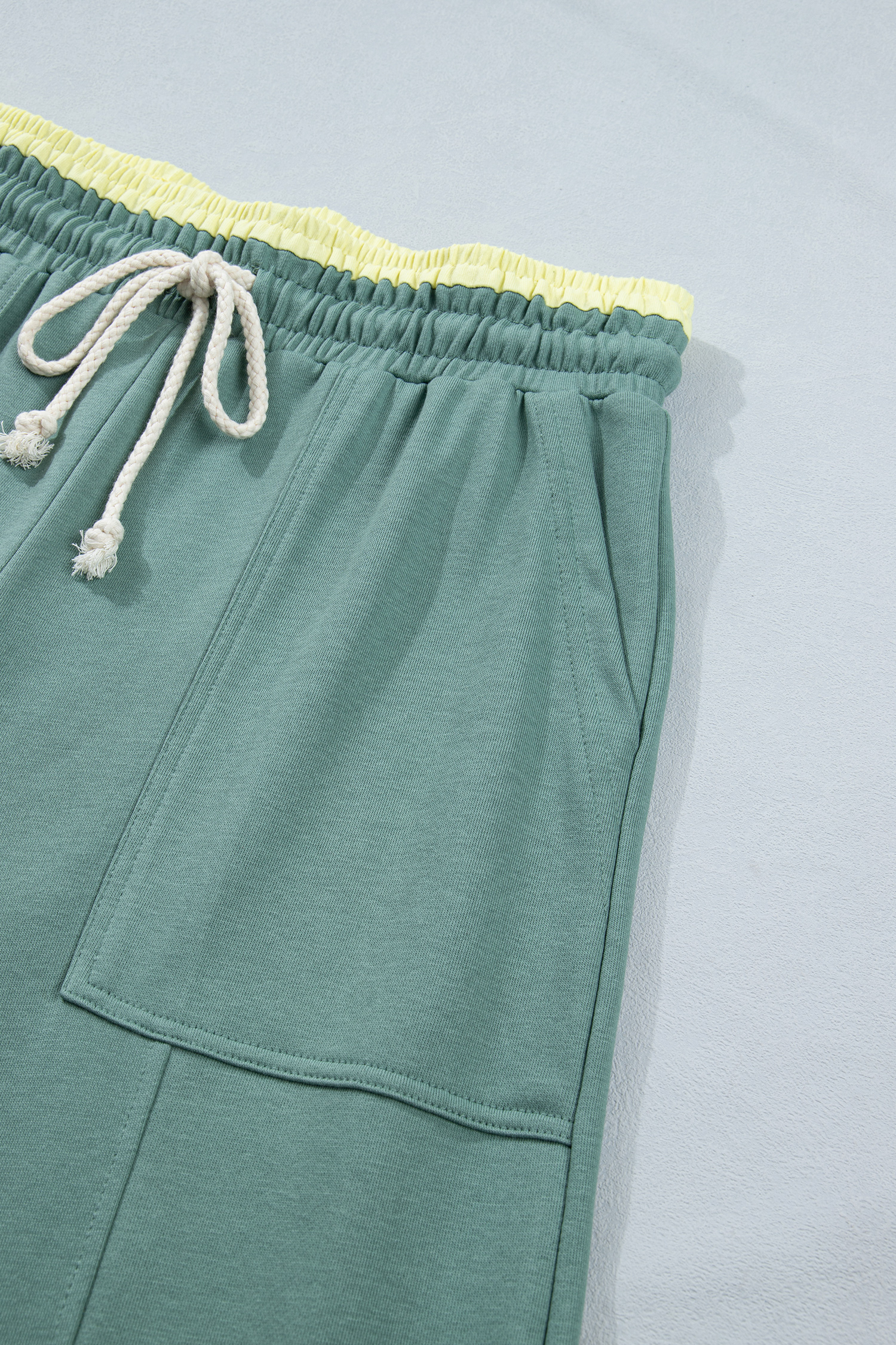 Sea Green Color Block Flower Patchwork Drawstring Contrasted Elastic Waist Wide Leg Pants view 16