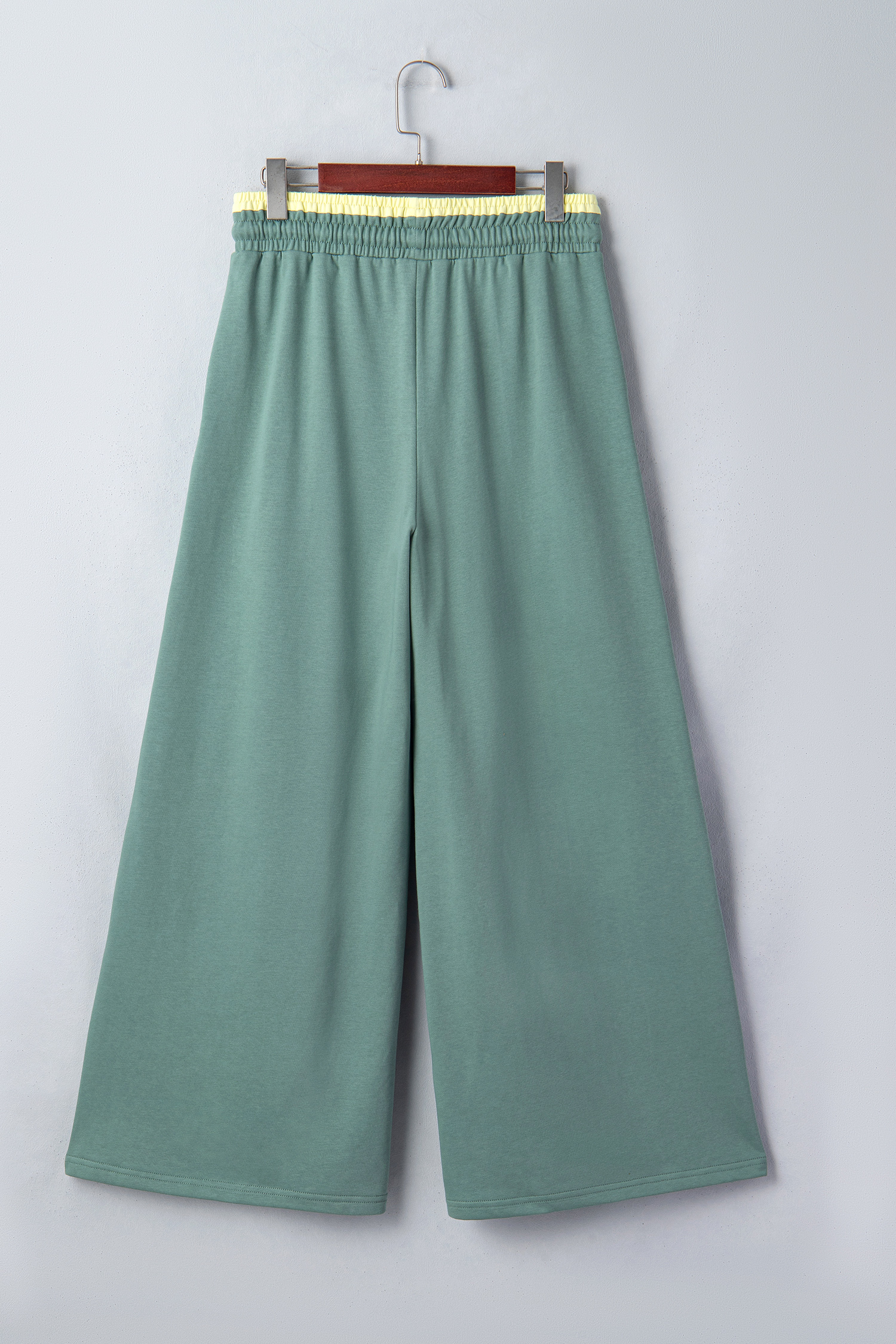 Sea Green Color Block Flower Patchwork Drawstring Contrasted Elastic Waist Wide Leg Pants view 10