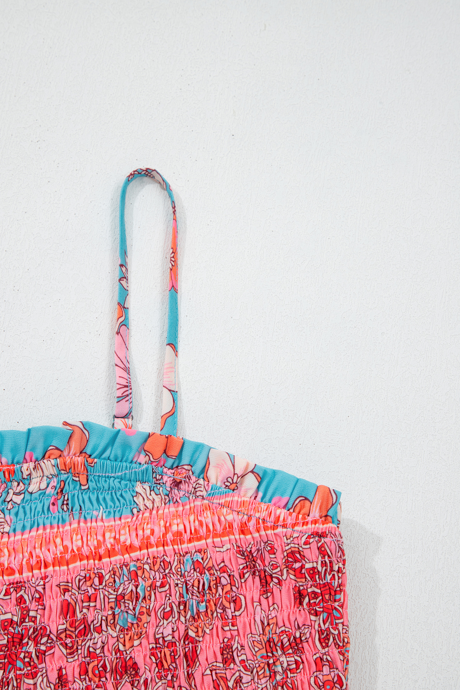 Sky Blue Bohemian Ethnic Print Spaghetti Straps Vacation Maxi Dress