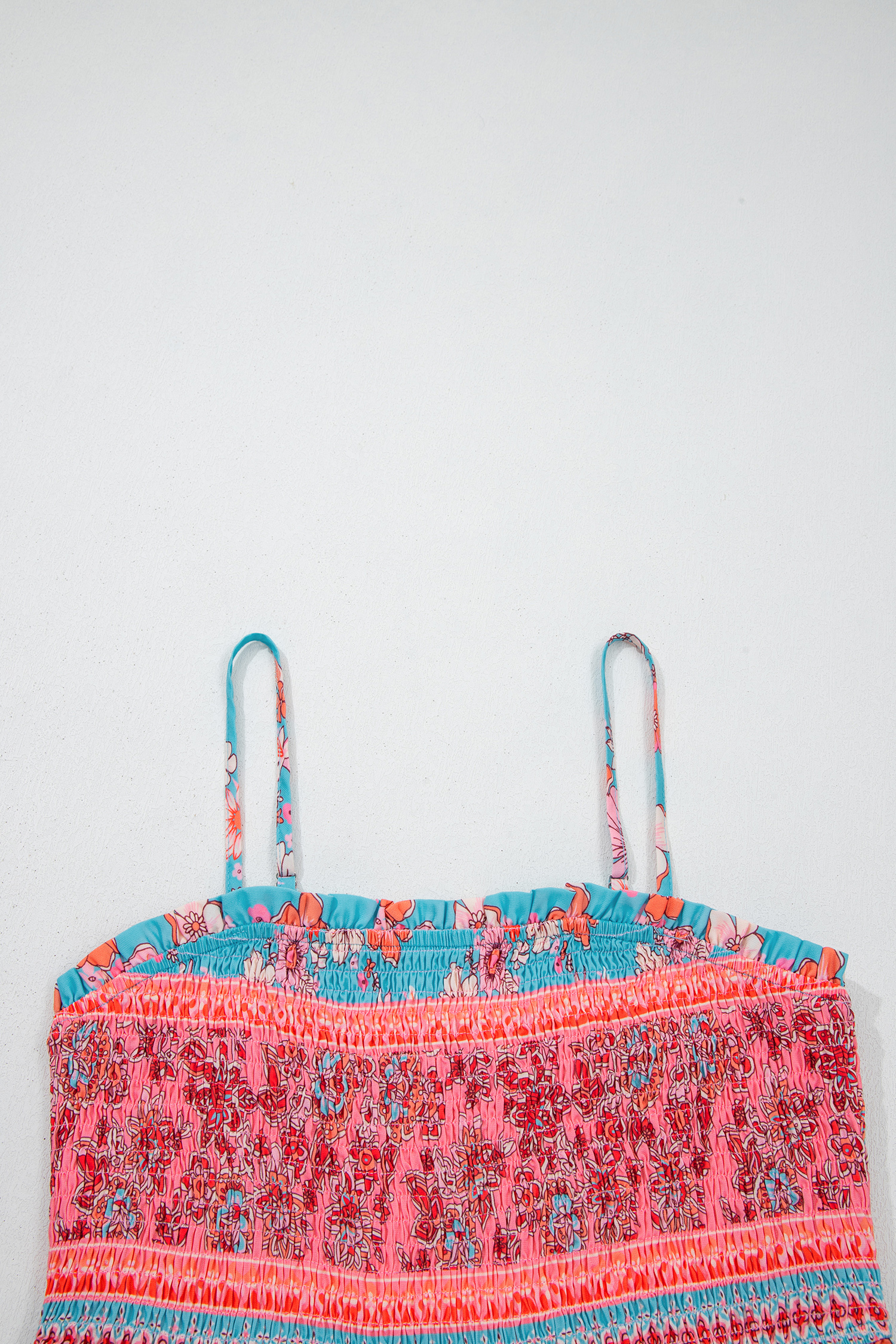 Sky Blue Bohemian Ethnic Print Spaghetti Straps Vacation Maxi Dress