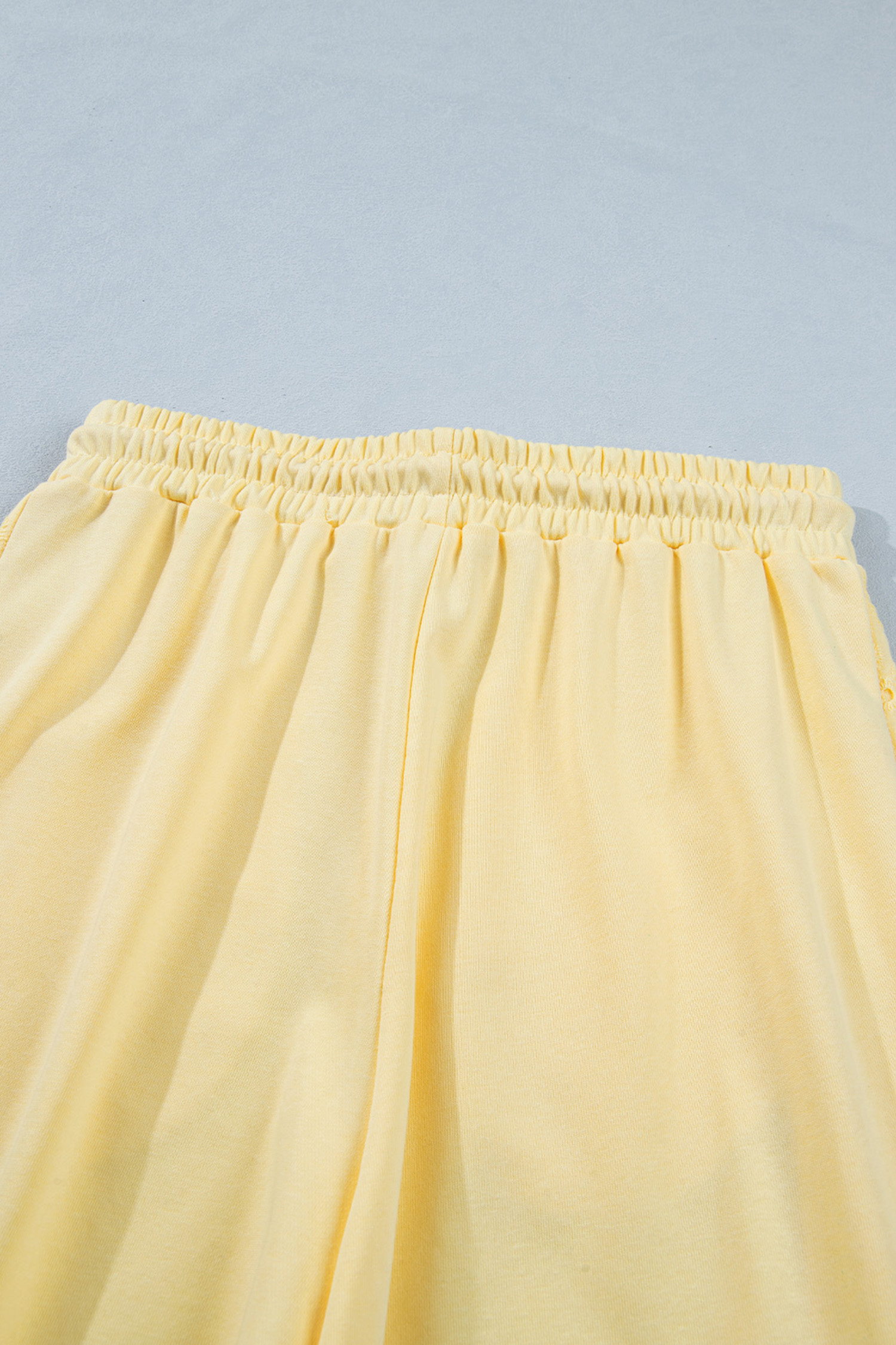 Yellow Cream Lace Patchwork Half Sleeve Top Elastic Waist Pants Two Piece Set view 23