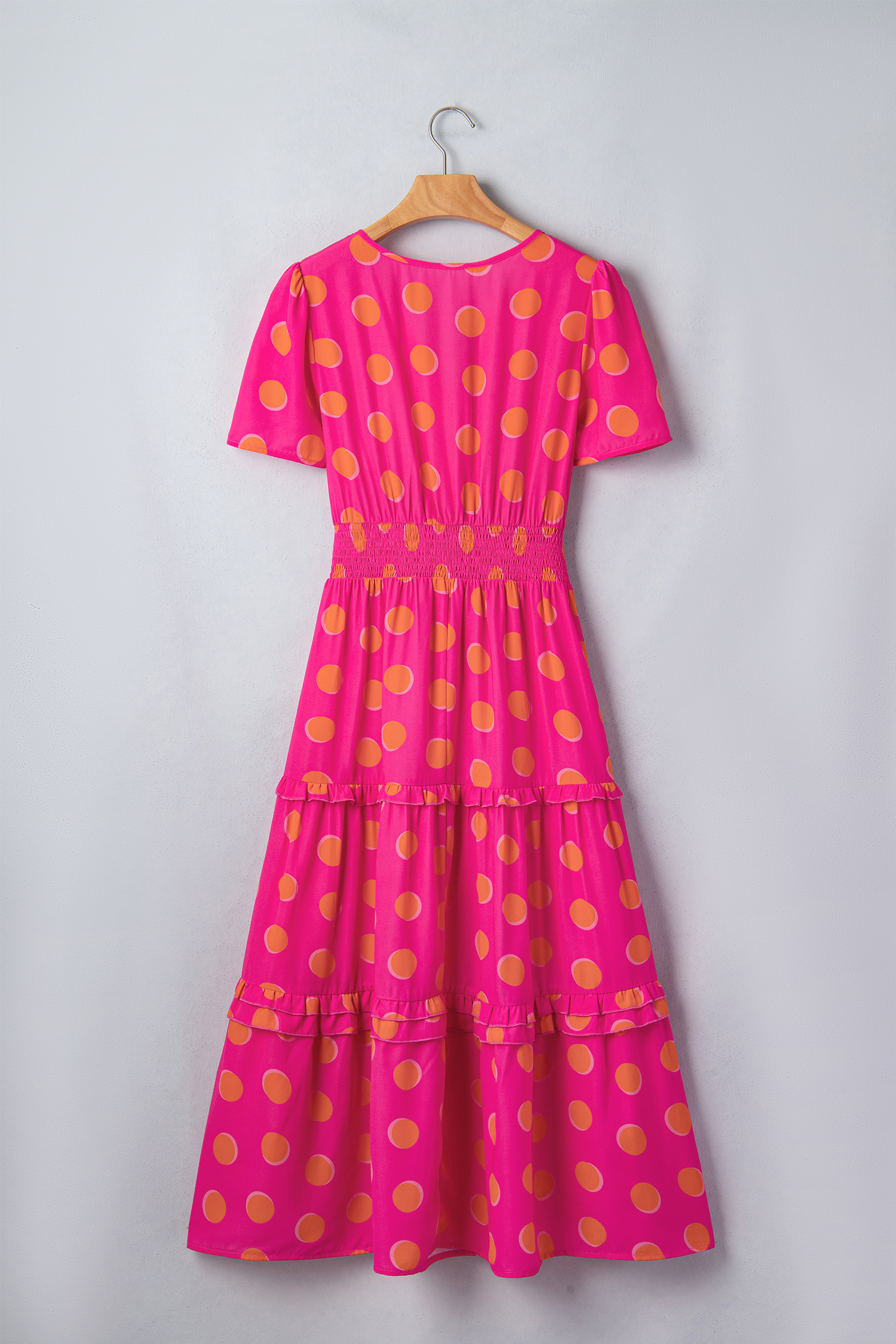 Rose Double Polka Dot Short Sleeve Shirred High Waist Midi Dress view 11