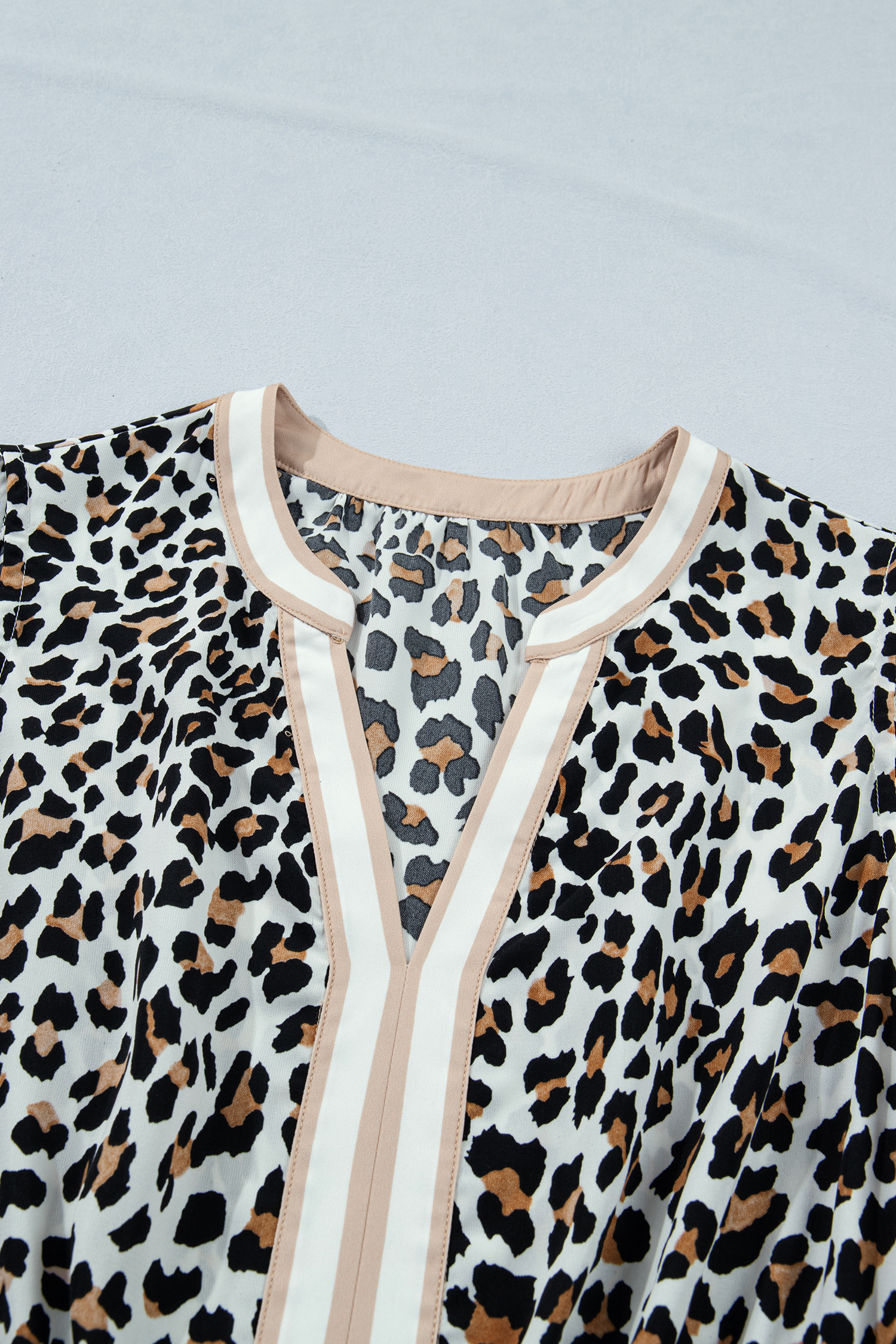 White Leopard Print Colorblock Trim Sleeveless Midi Dress view 16