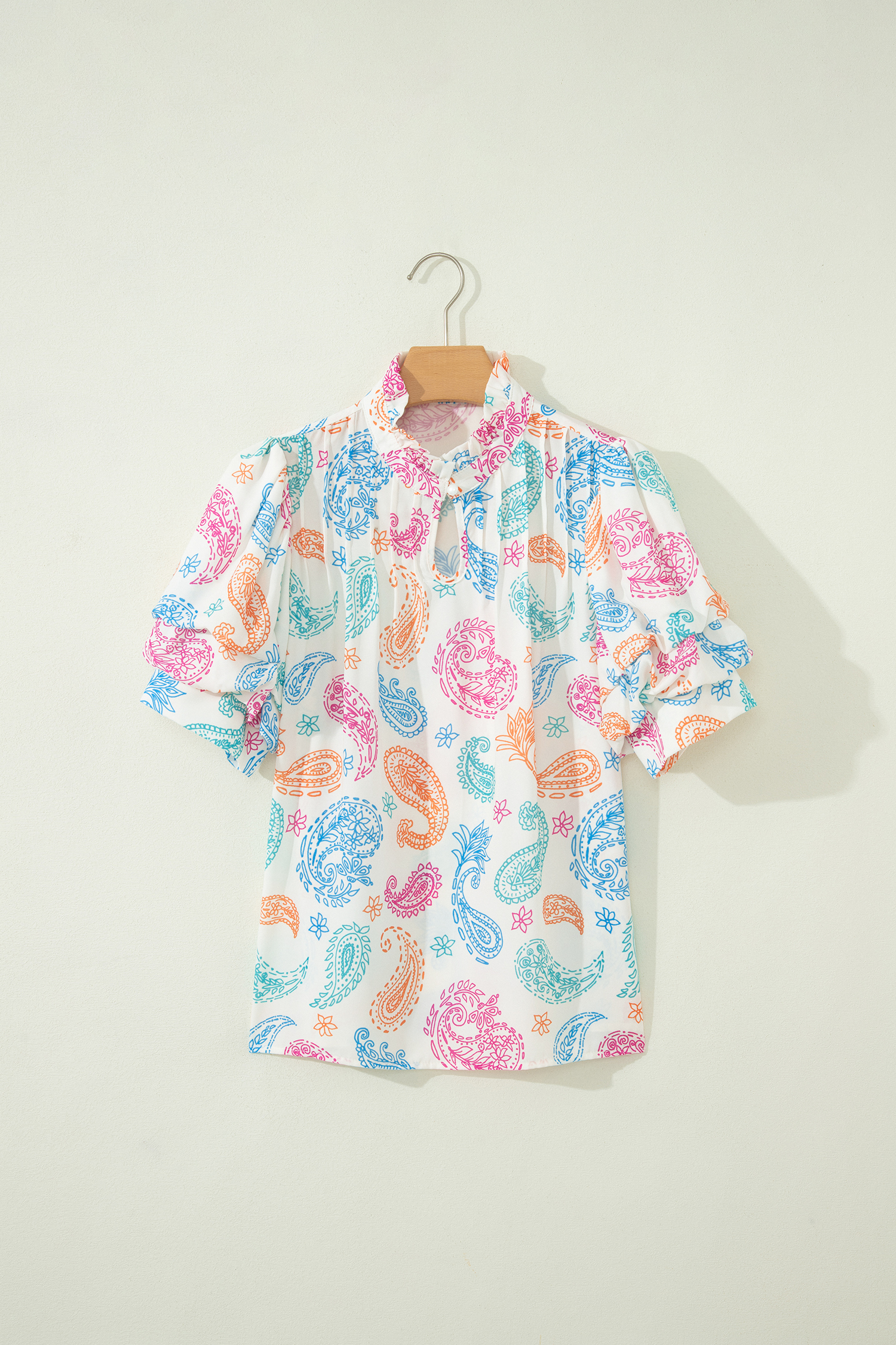 Multicolour Vibrant Paisley Printed Button Keyhole Puff Sleeve Blouse view 11