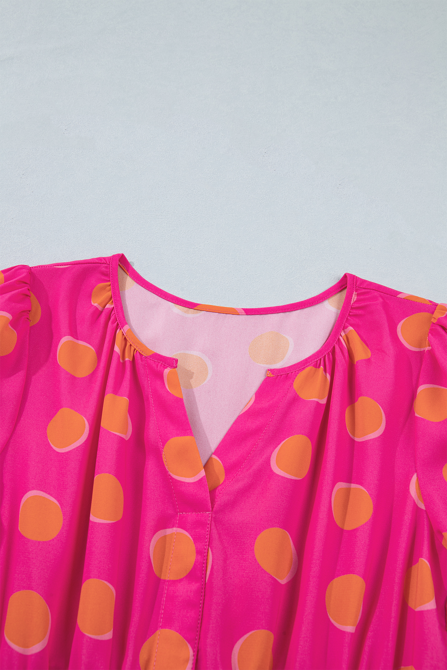 Rose Double Polka Dot Short Sleeve Shirred High Waist Midi Dress view 12